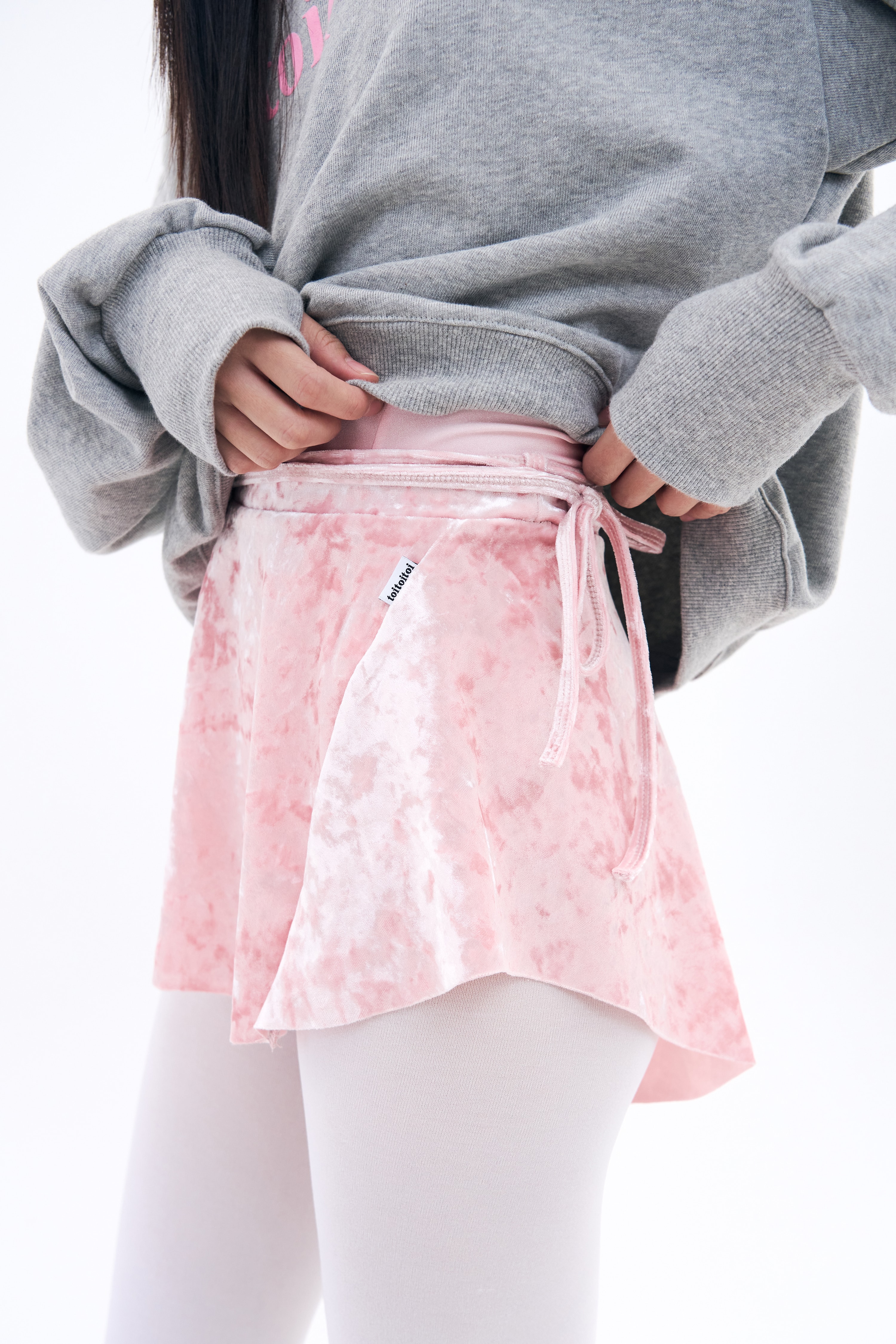 Crushed Velvet Strap Skirt _ Pink