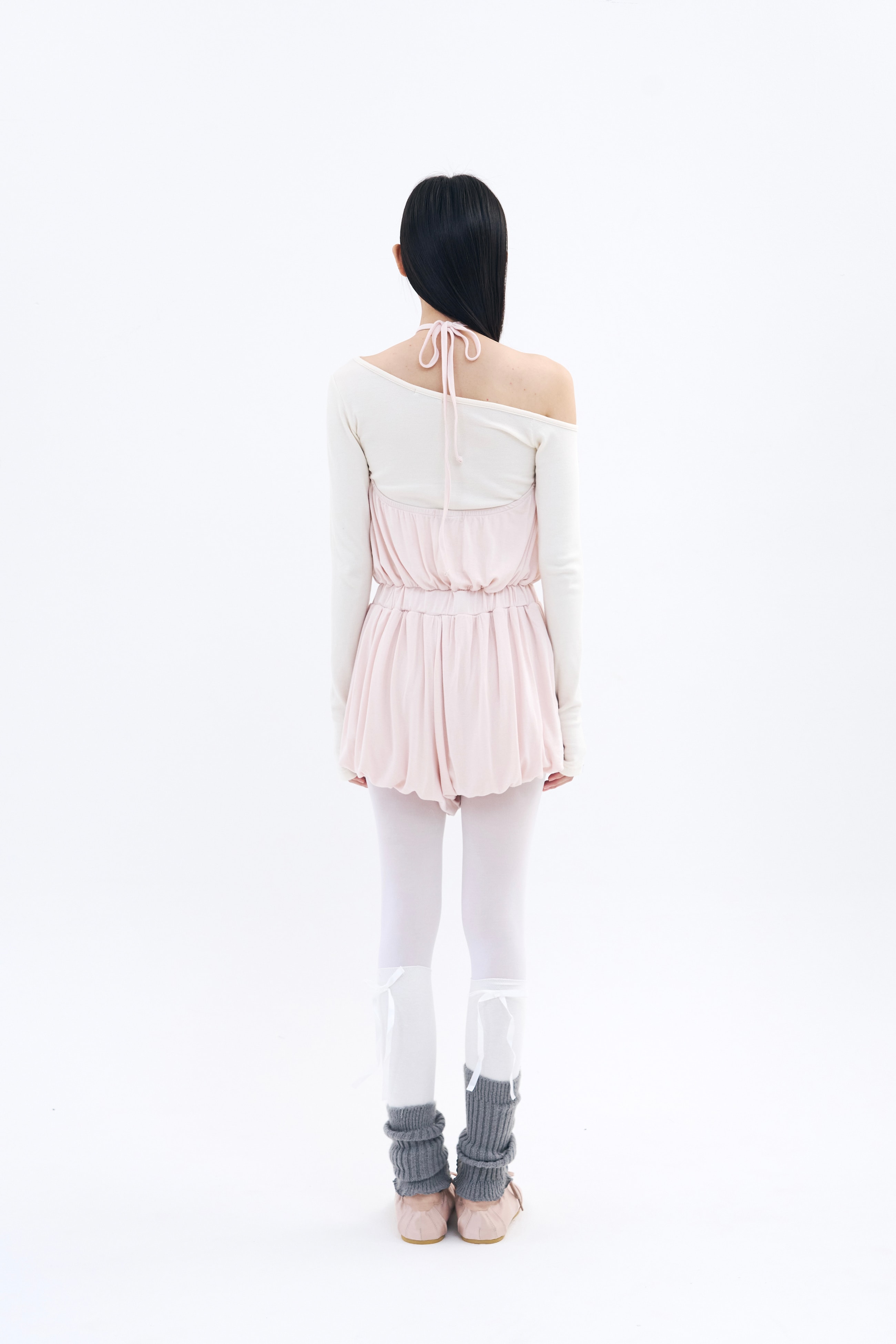 Halter Balloon Romper _ Apricot Pink