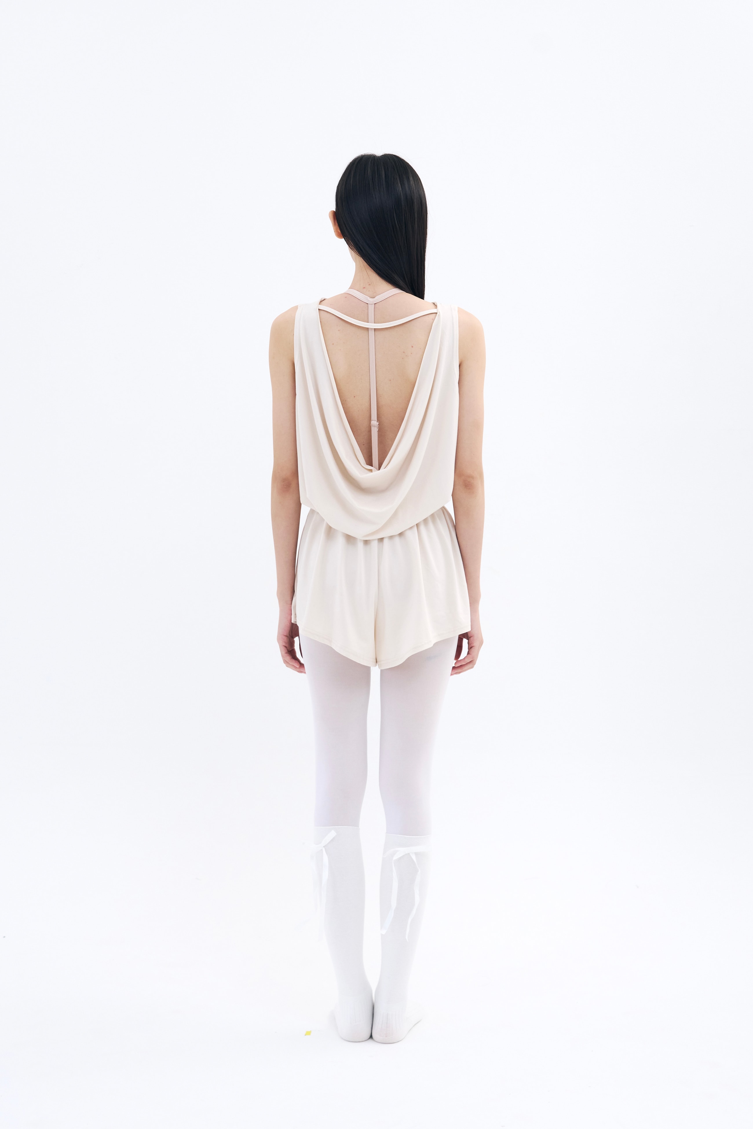 Drape Back Romper _ Vanilla Cream