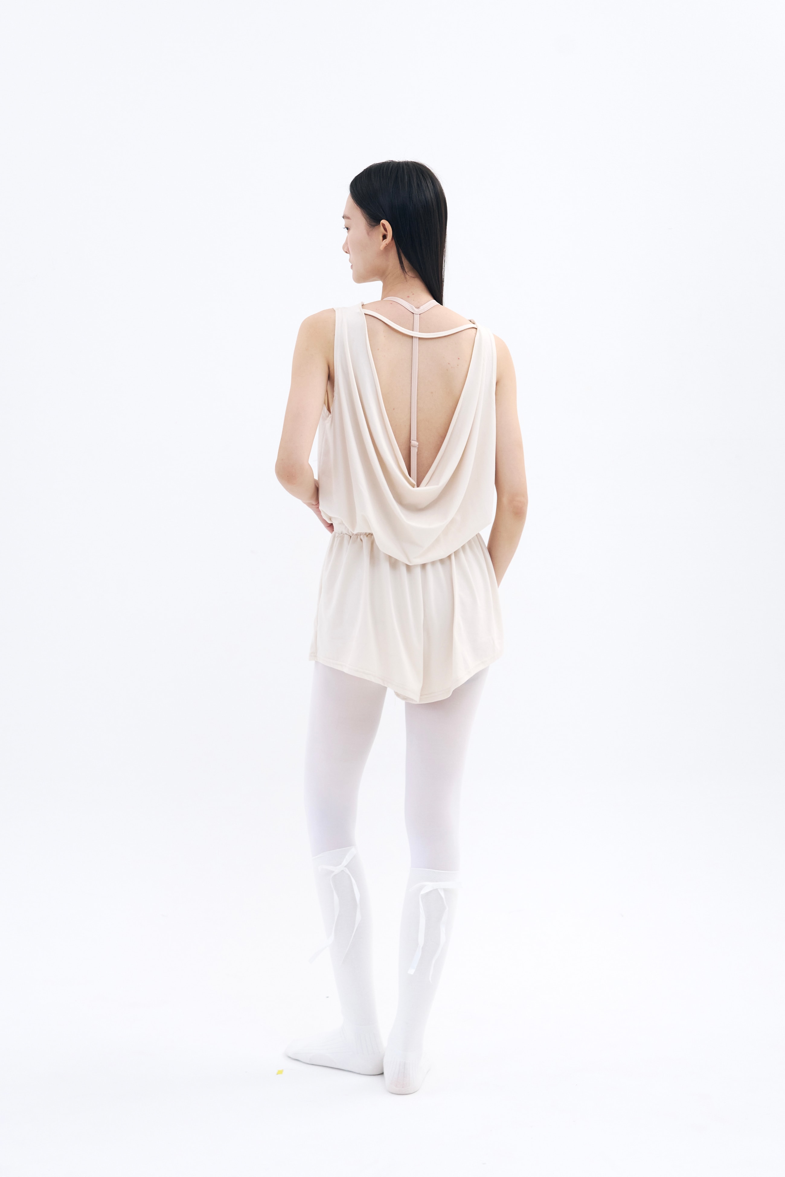 Drape Back Romper _ Vanilla Cream