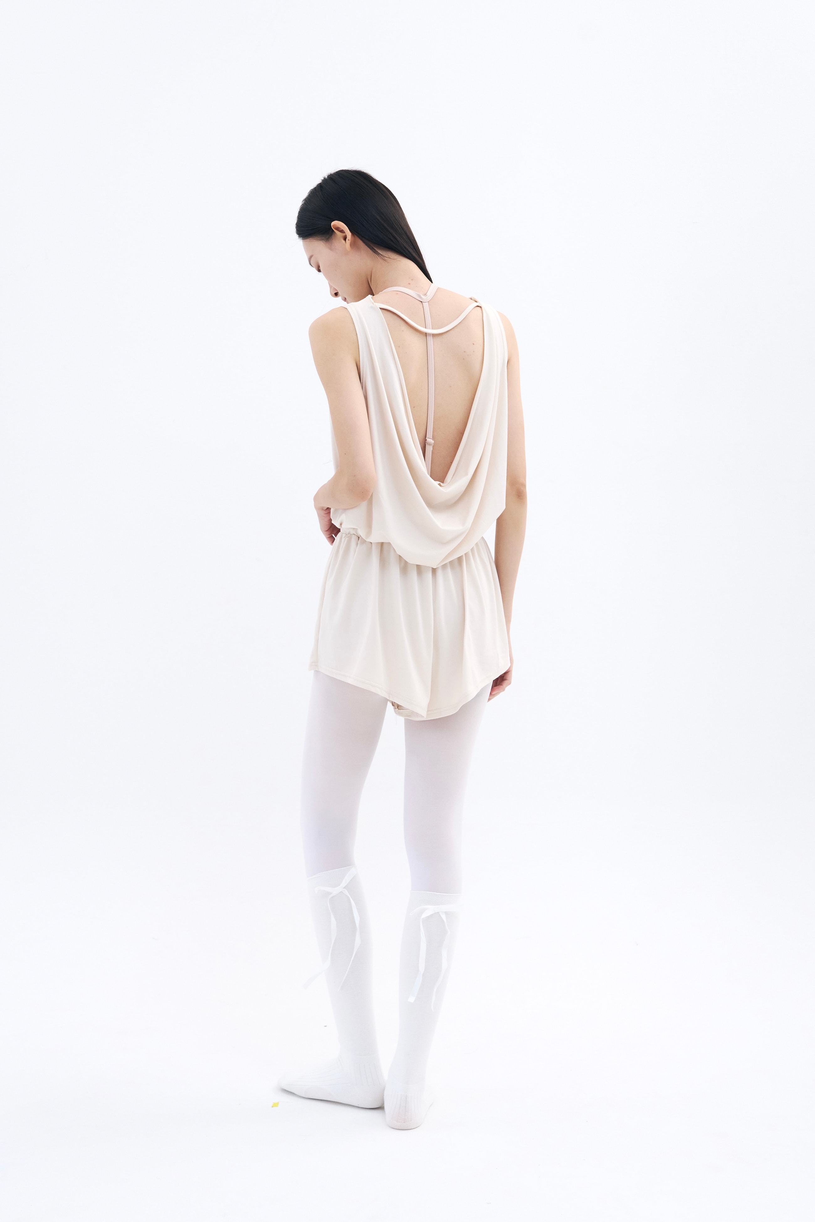 Drape Back Romper _ Vanilla Cream