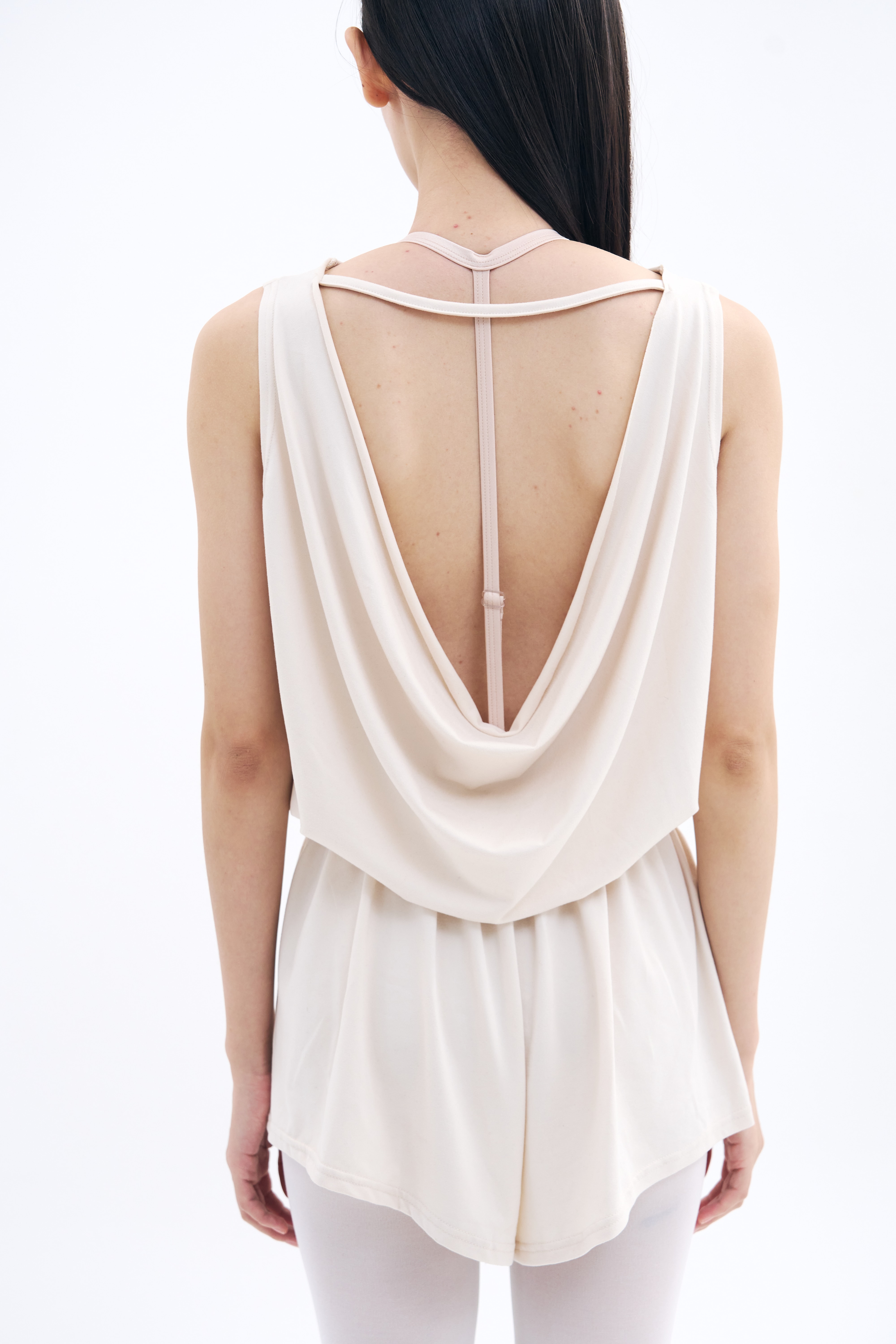 Drape Back Romper _ Vanilla Cream