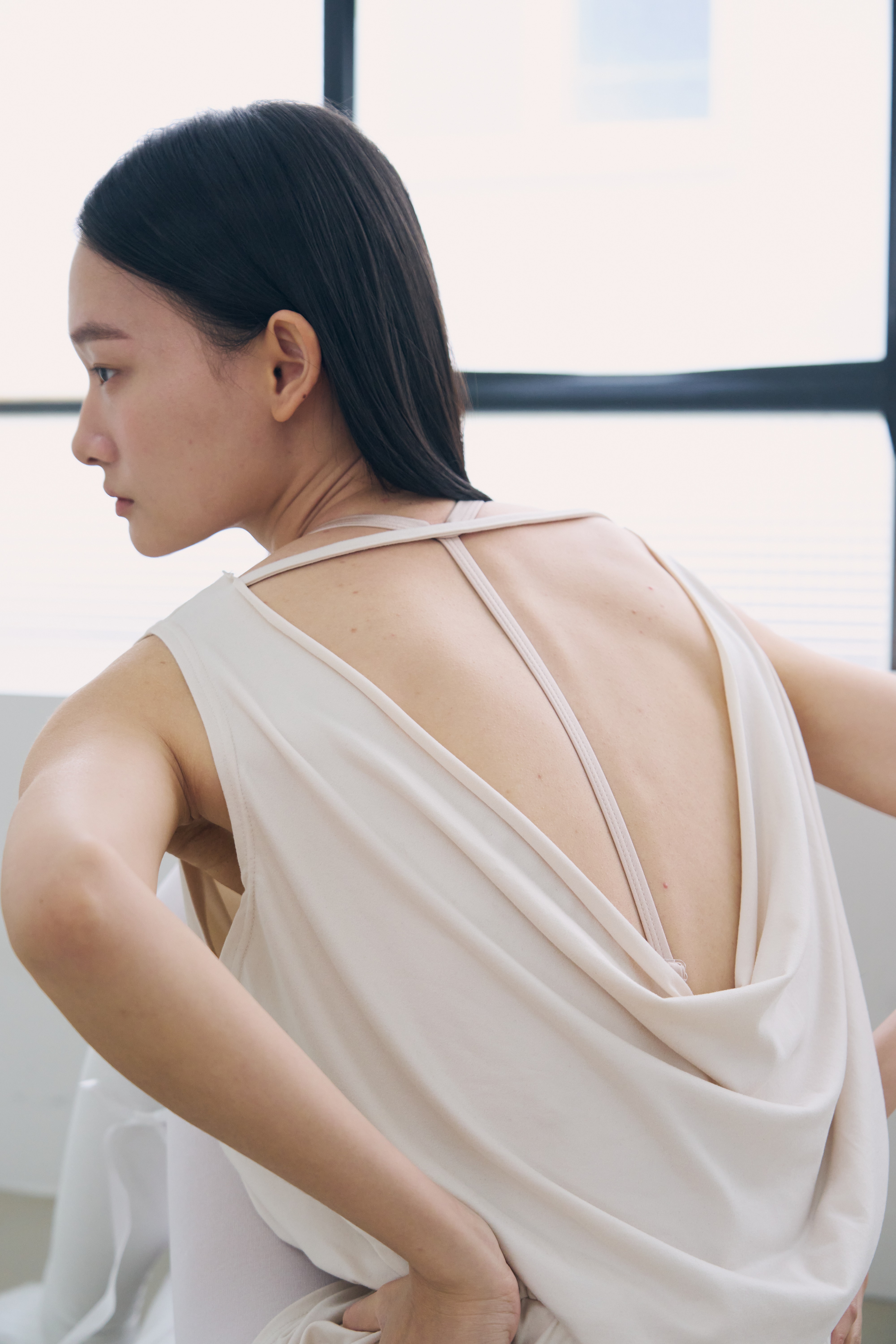 Drape Back Romper _ Vanilla Cream