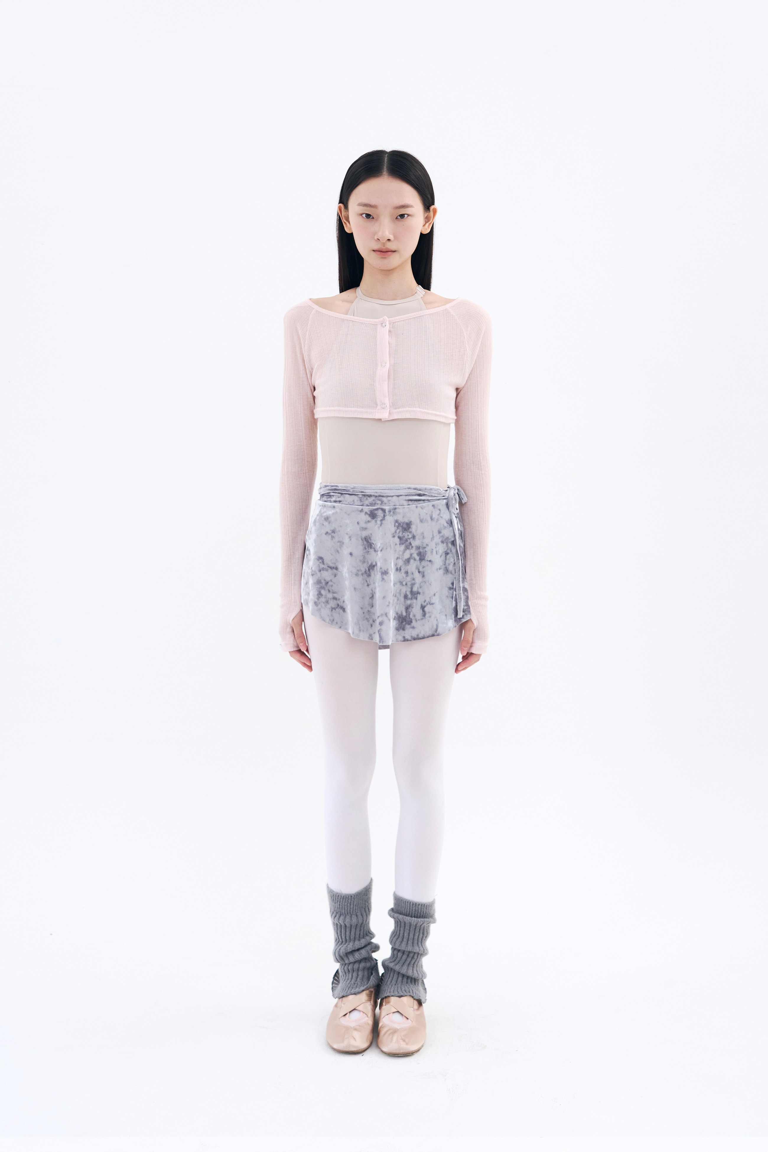 Crushed Velvet Strap Skirt  _ Mauve Grey