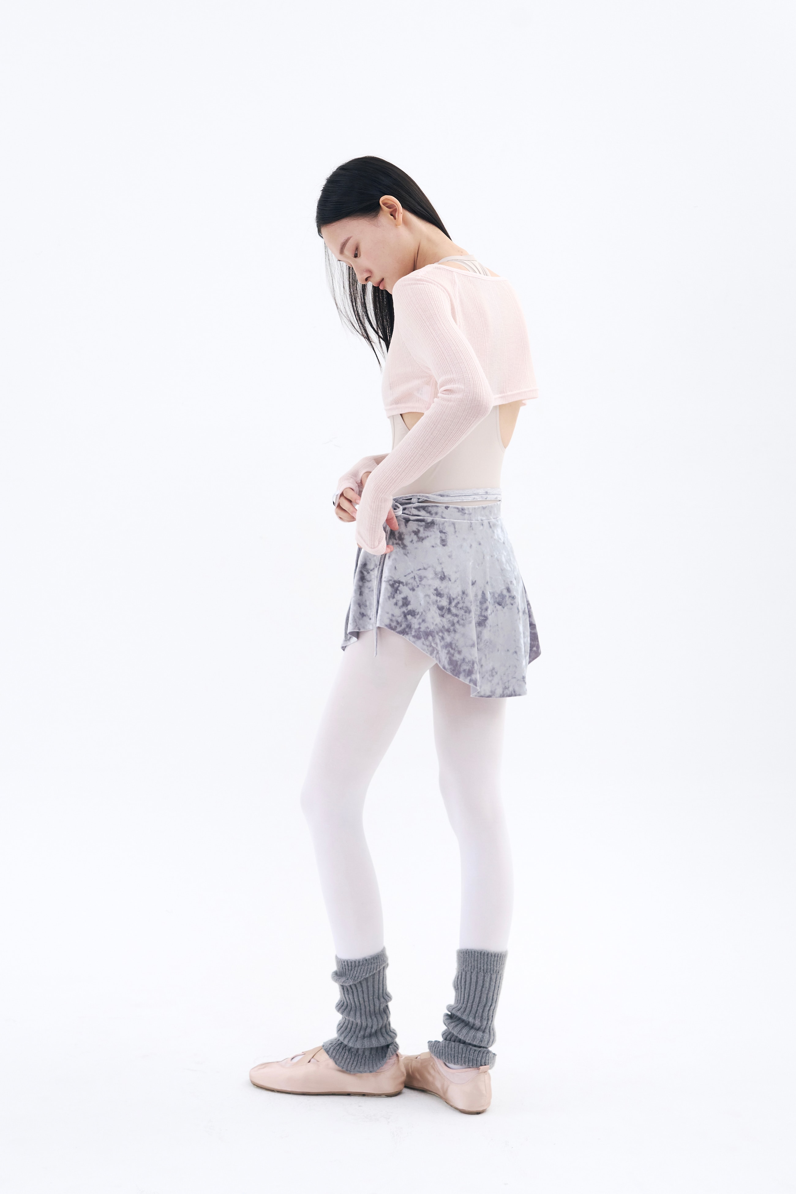 Crushed Velvet Strap Skirt  _ Mauve Grey