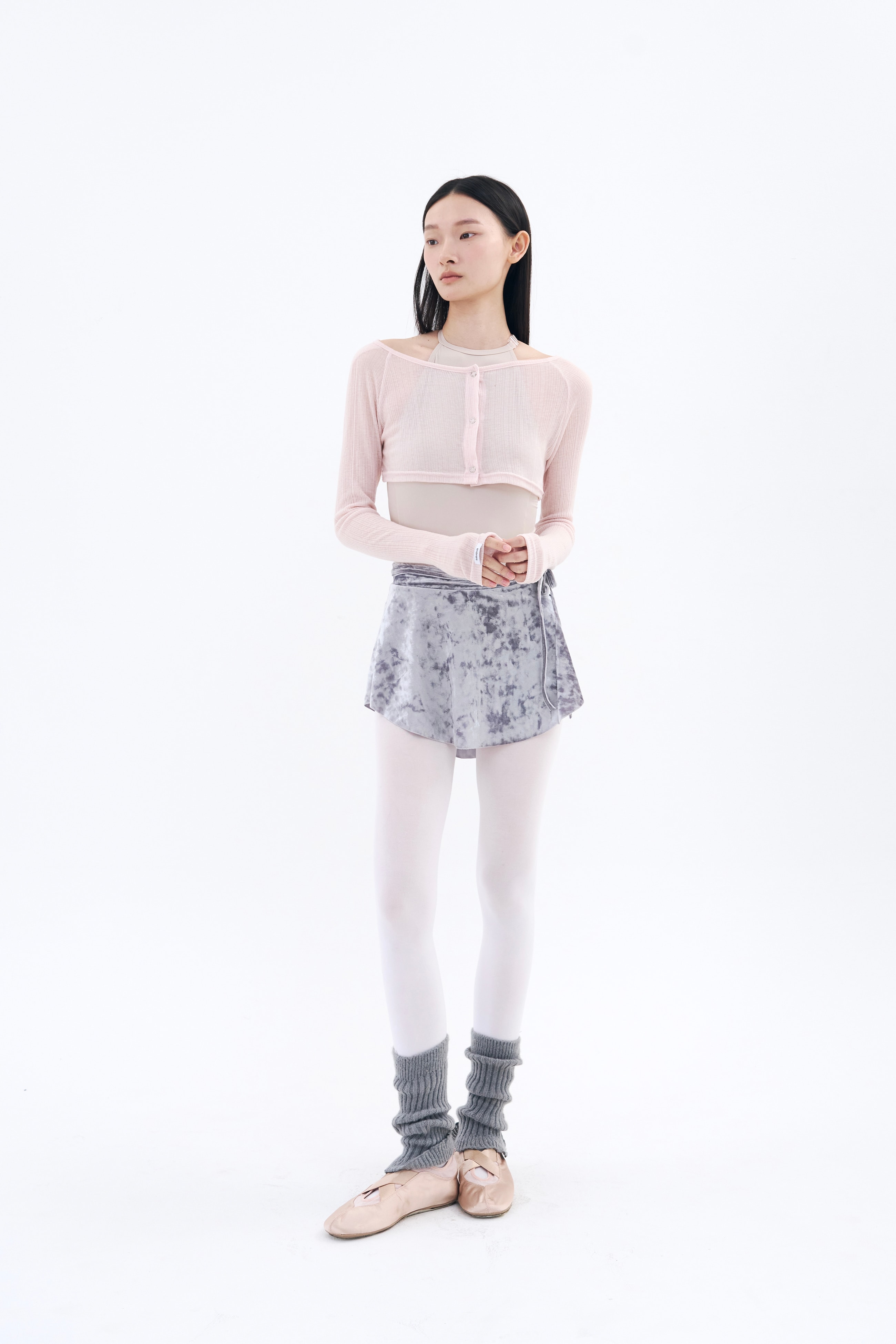 Crushed Velvet Strap Skirt  _ Mauve Grey