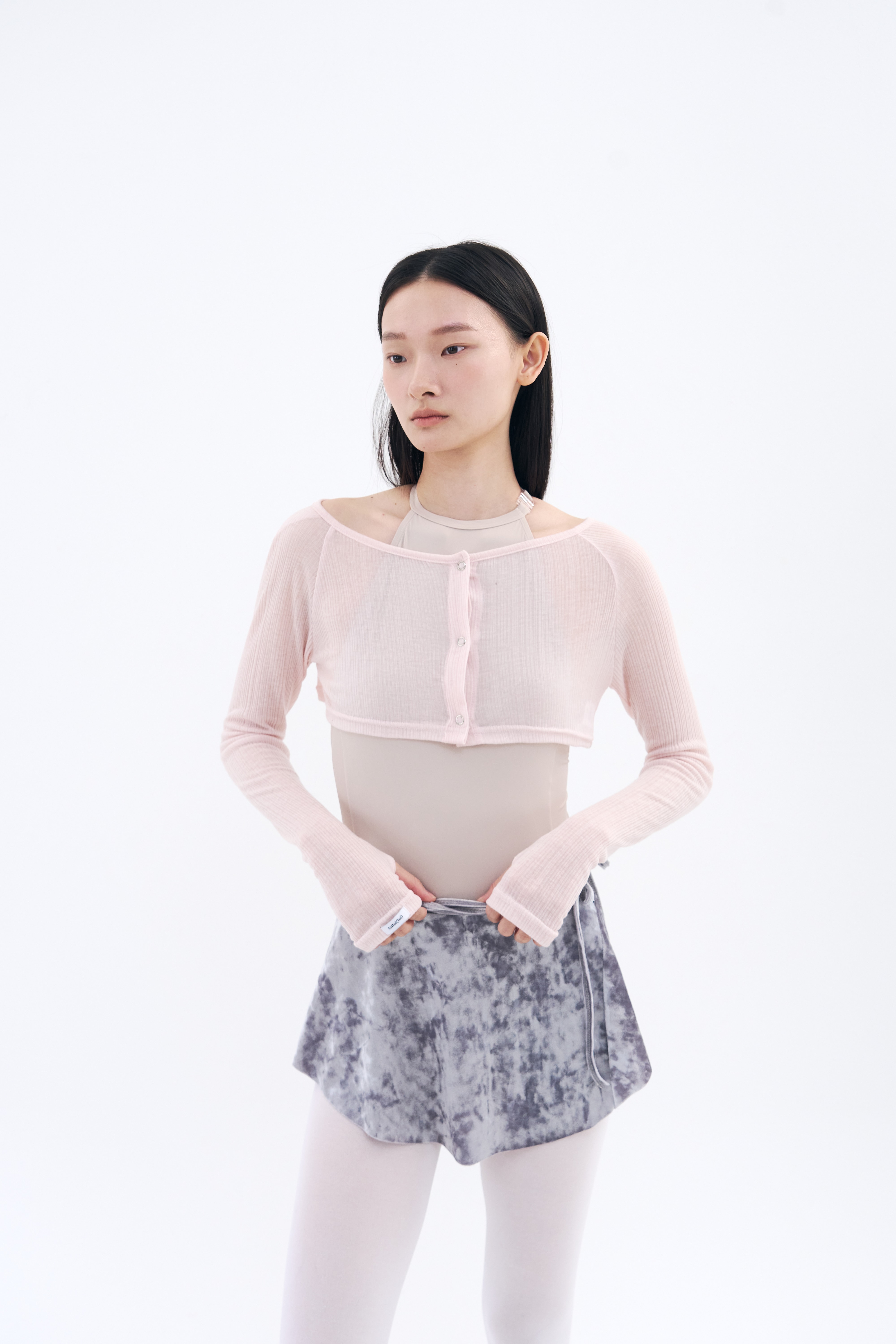 Crushed Velvet Strap Skirt  _ Mauve Grey
