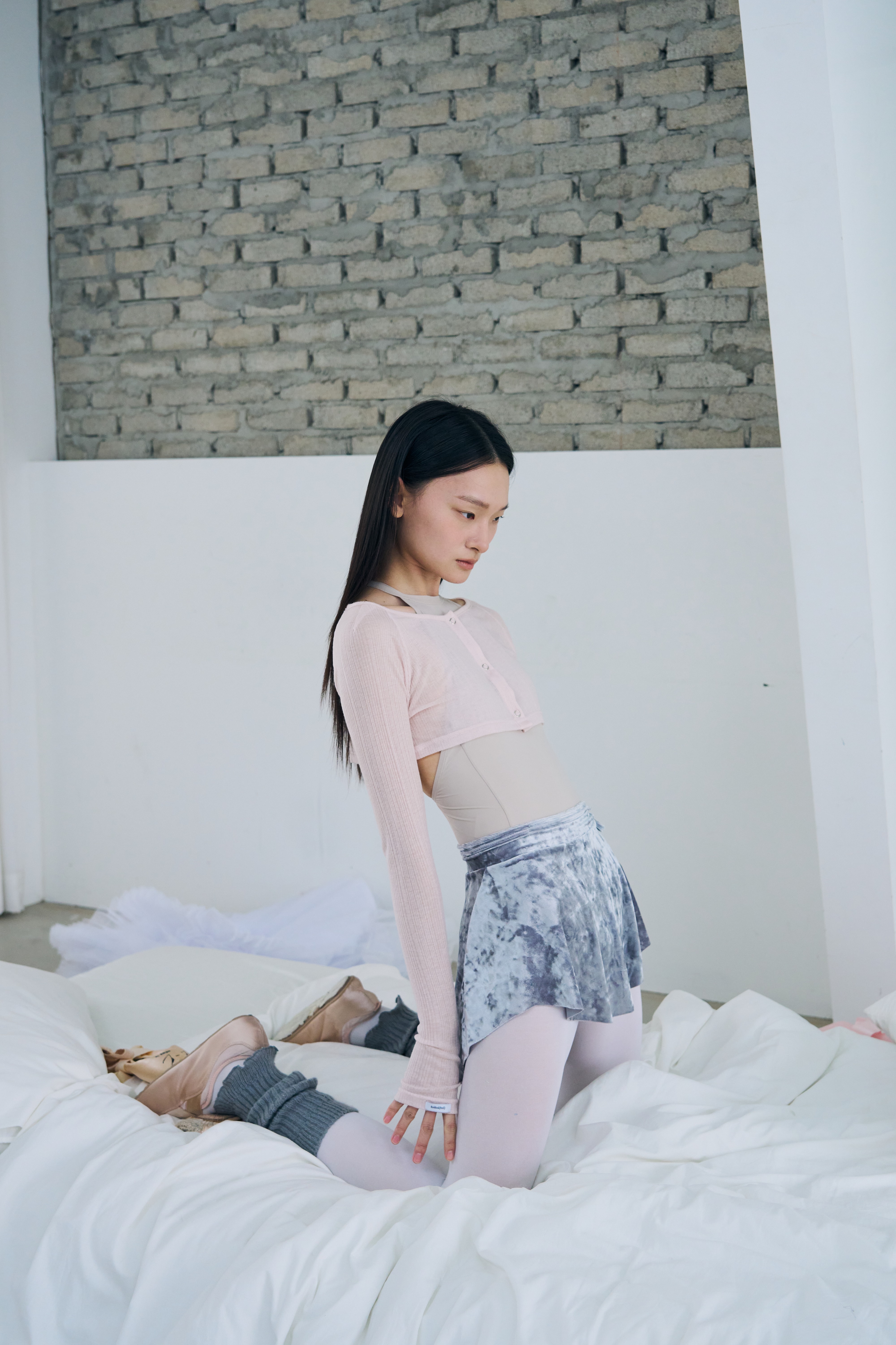Crushed Velvet Strap Skirt  _ Mauve Grey
