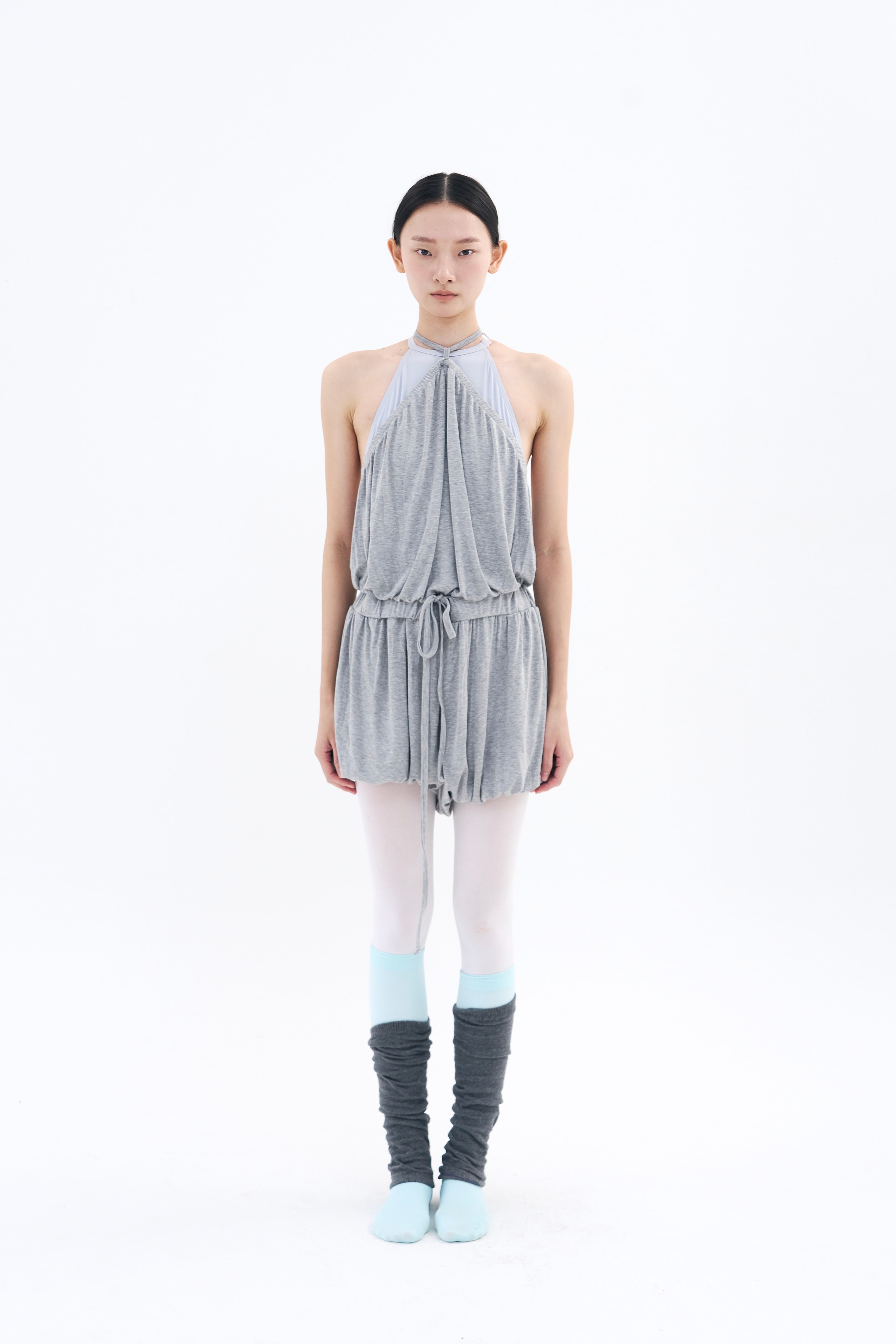 Halter Balloon Romper _ Mist Melange