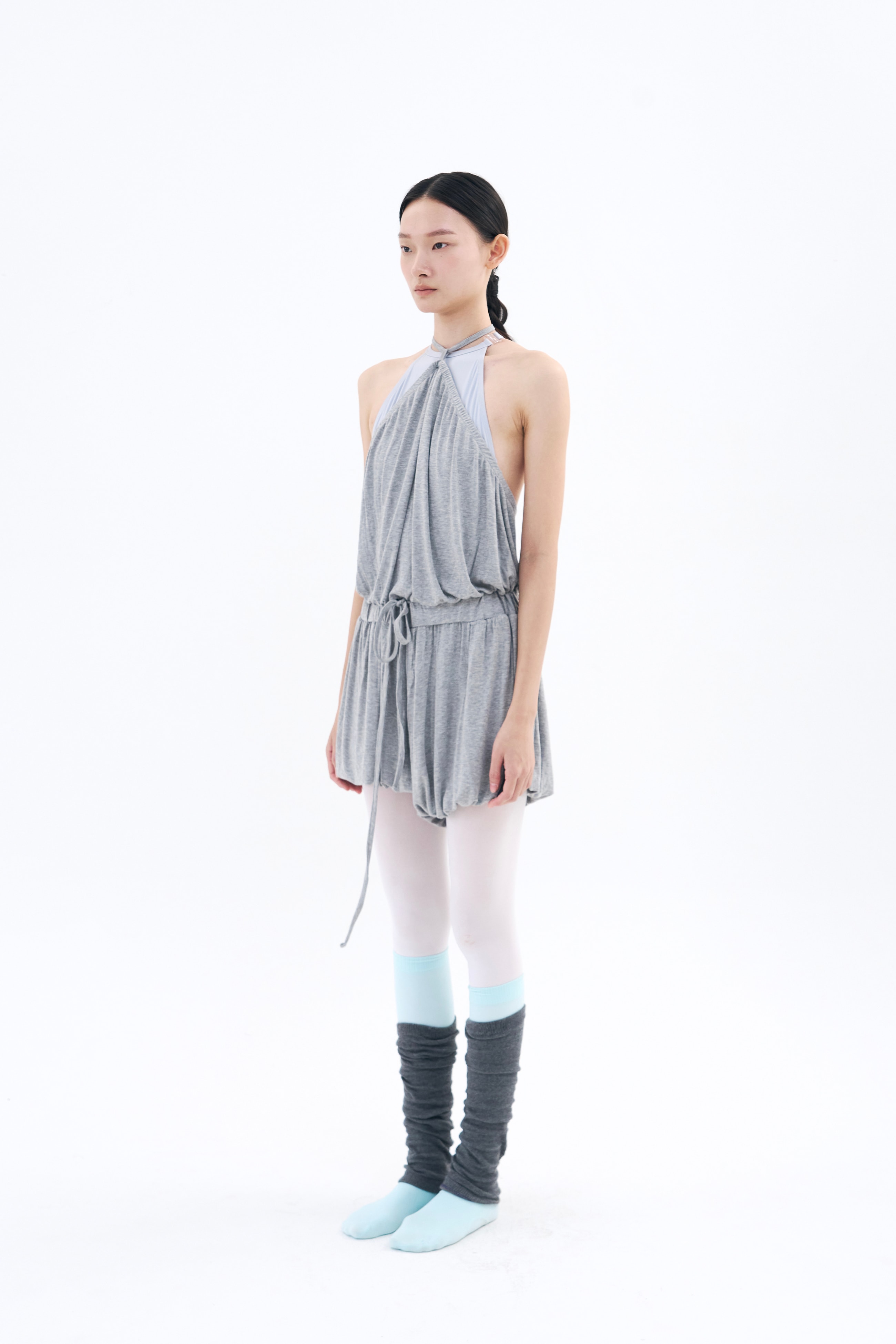 Halter Balloon Romper _ Mist Melange