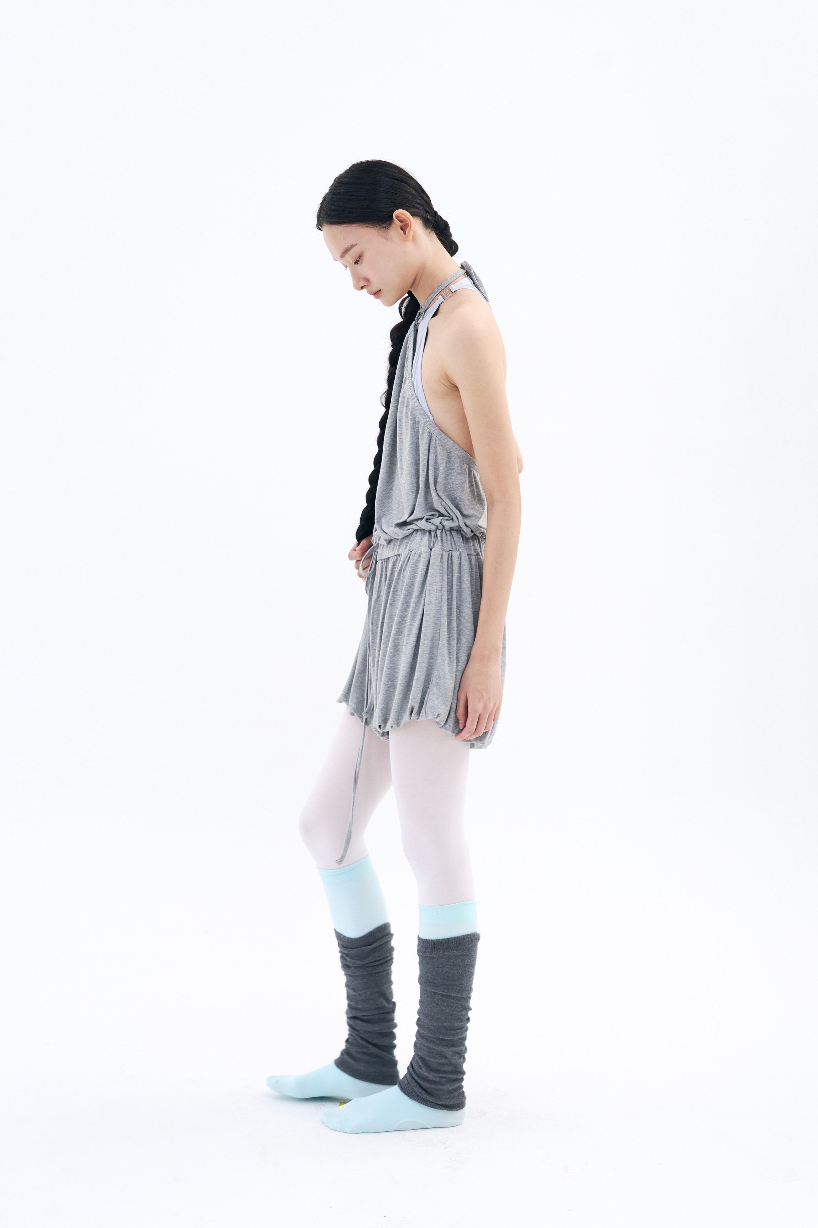 Halter Balloon Romper _ Mist Melange