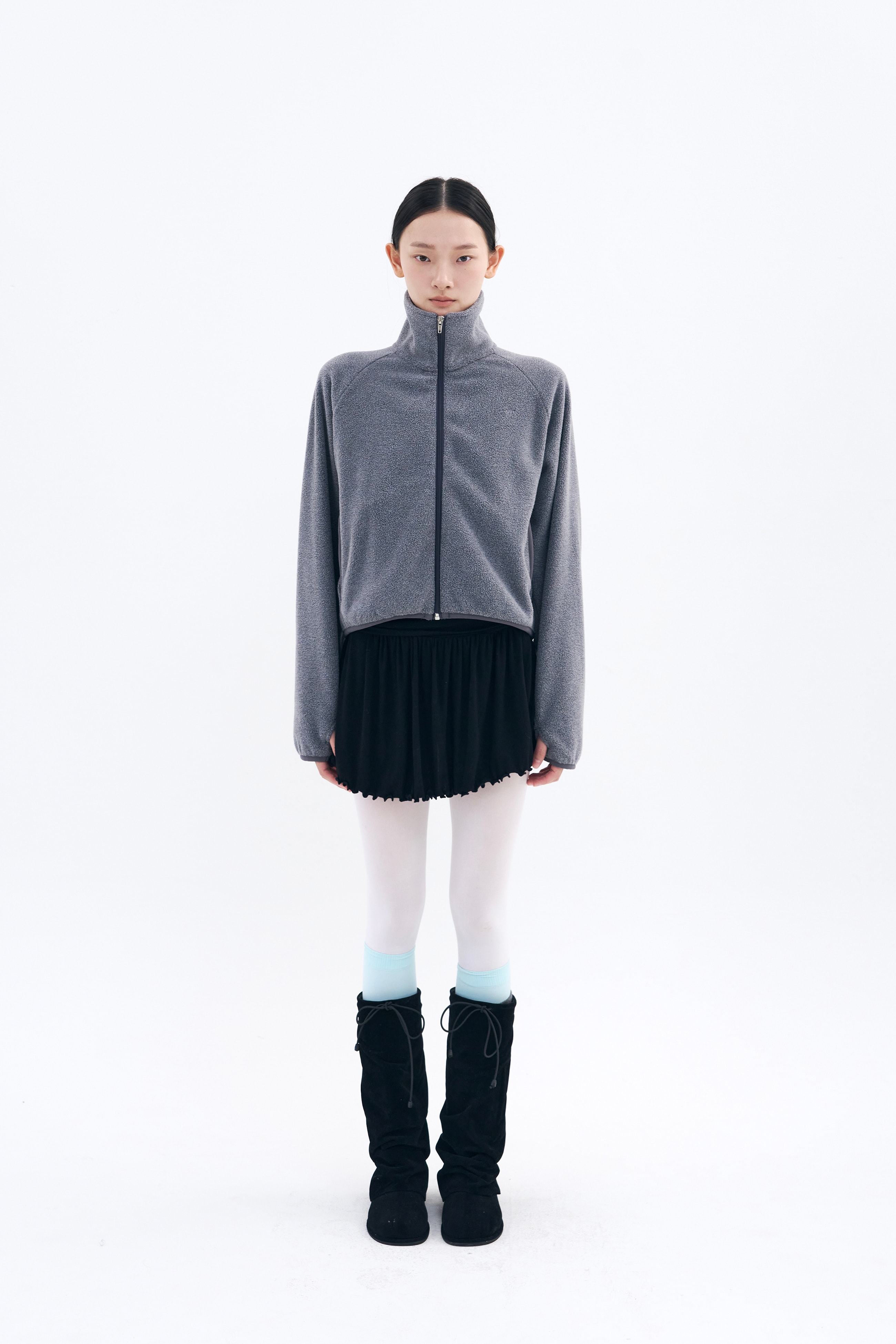 Cropped Fleece Jacket _ Ash Melange