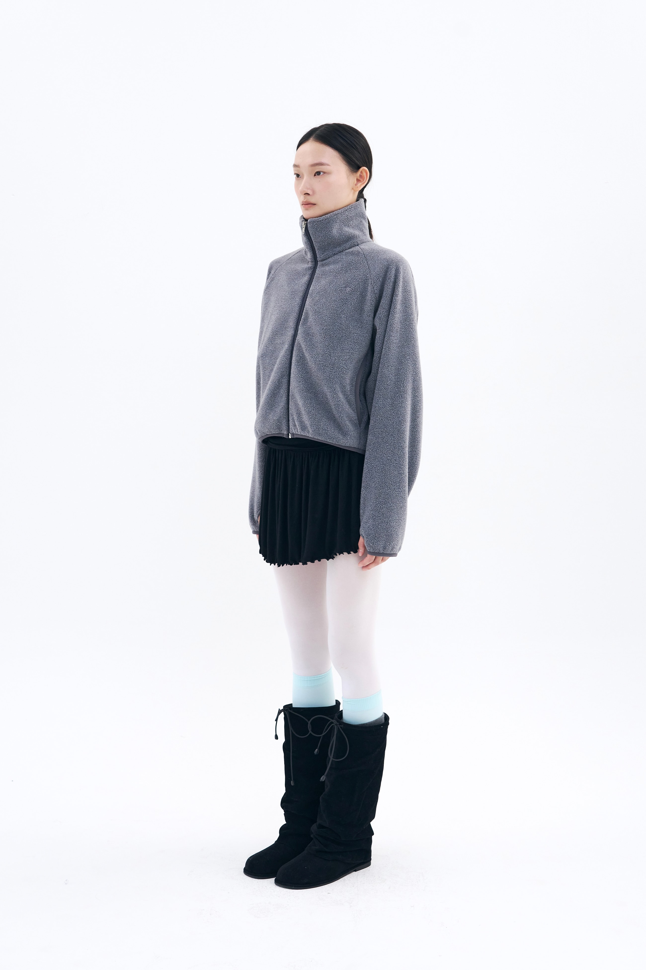 Cropped Fleece Jacket _ Ash Melange