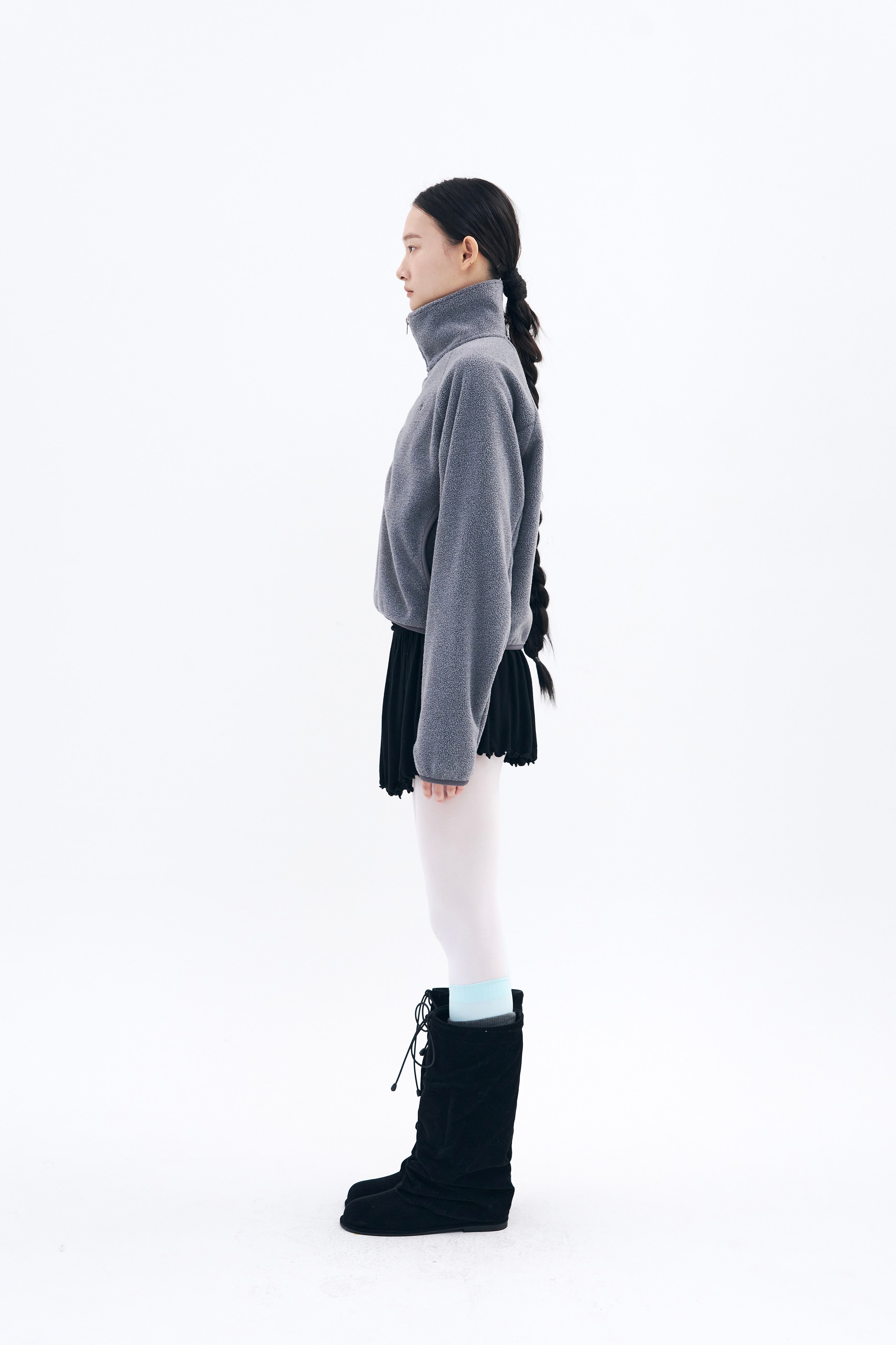 Cropped Fleece Jacket _ Ash Melange