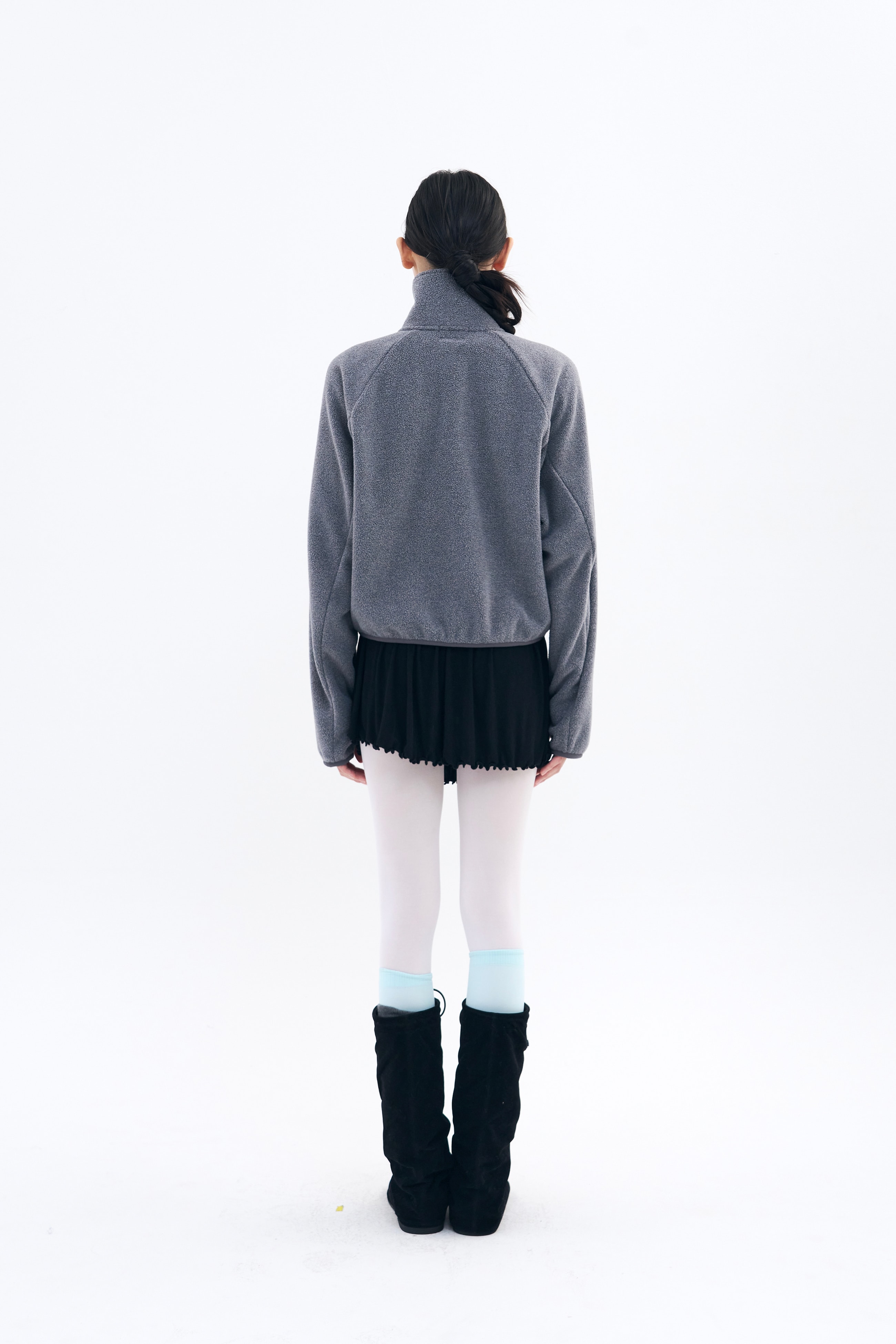 Cropped Fleece Jacket _ Ash Melange