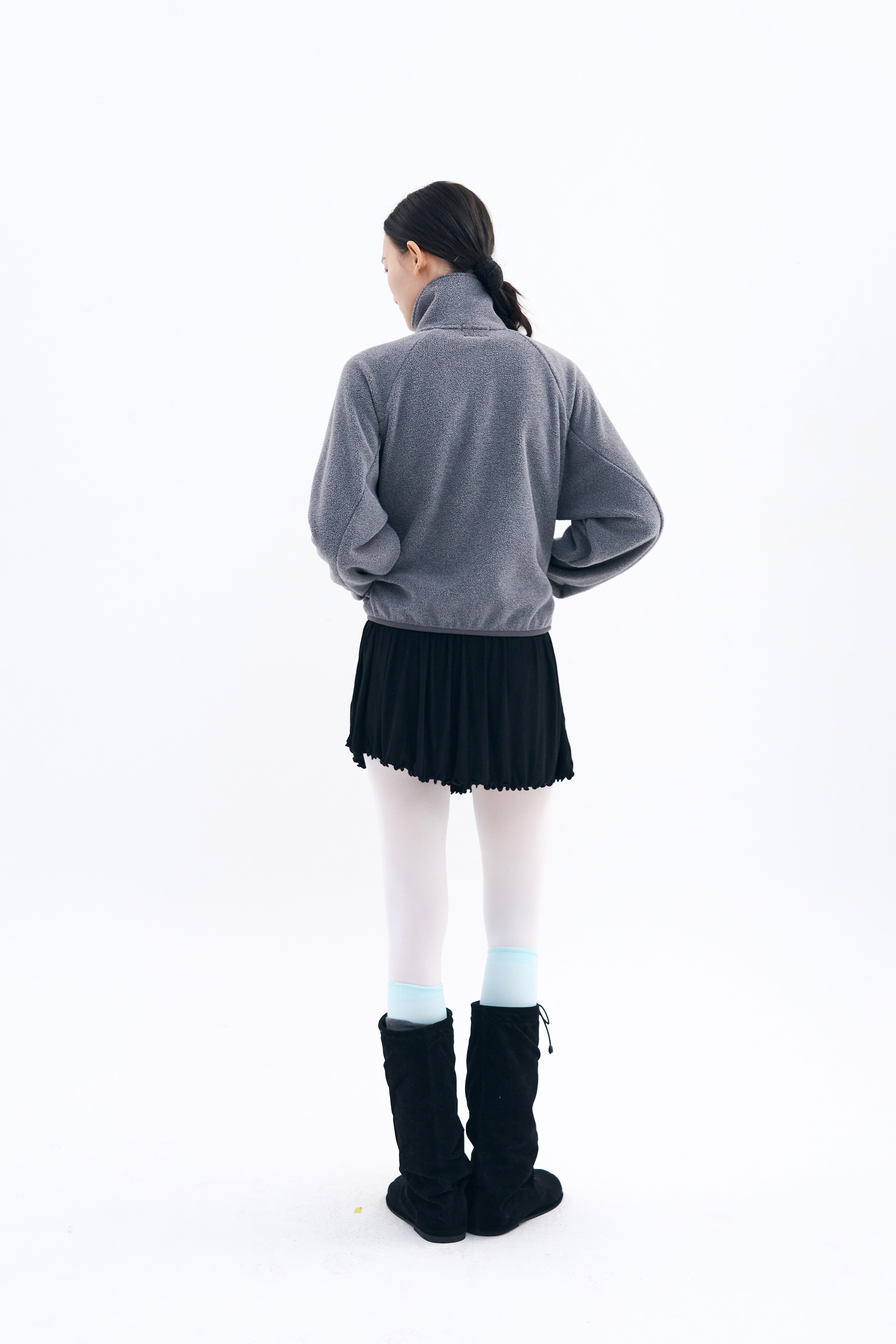 Cropped Fleece Jacket _ Ash Melange