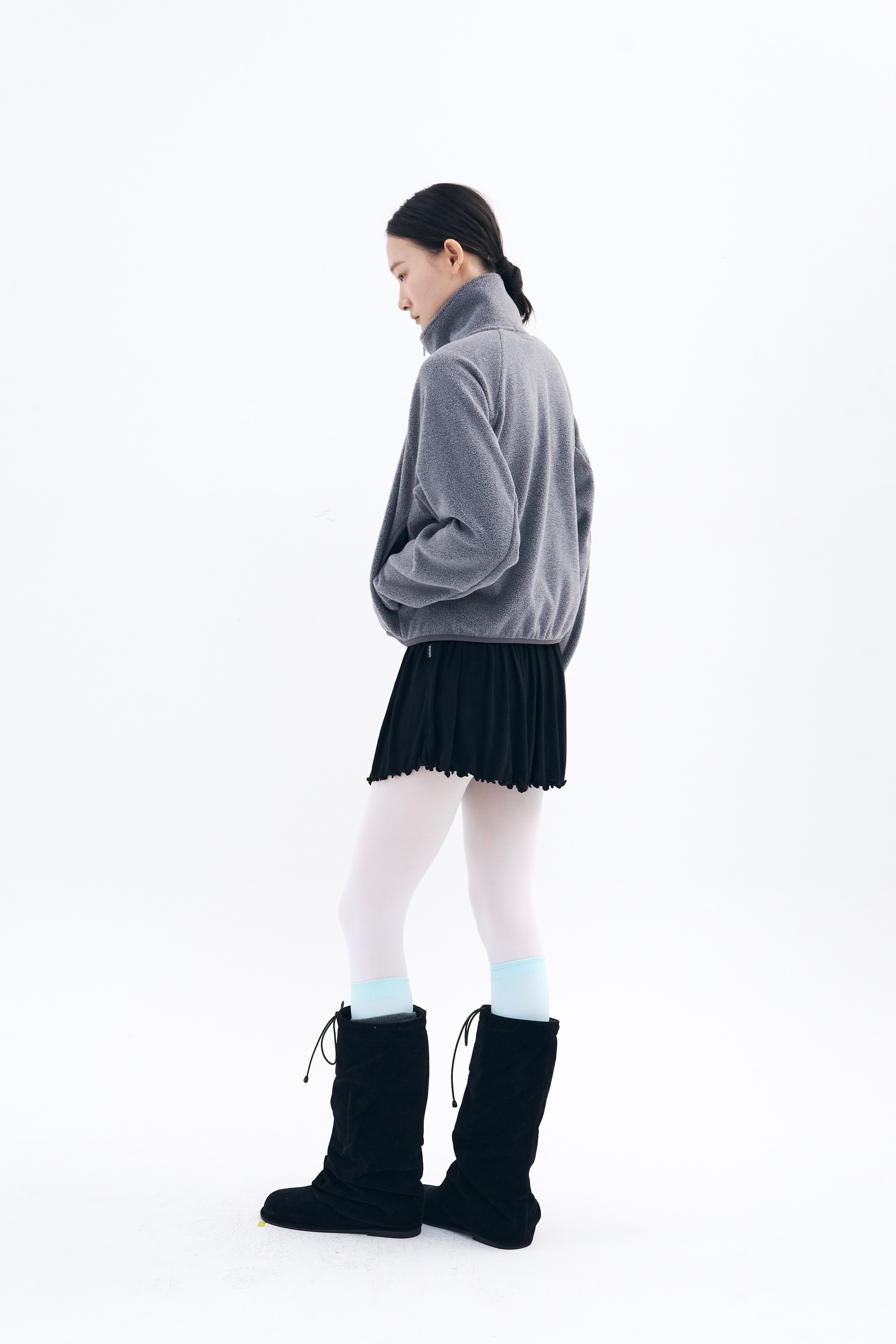 Cropped Fleece Jacket _ Ash Melange
