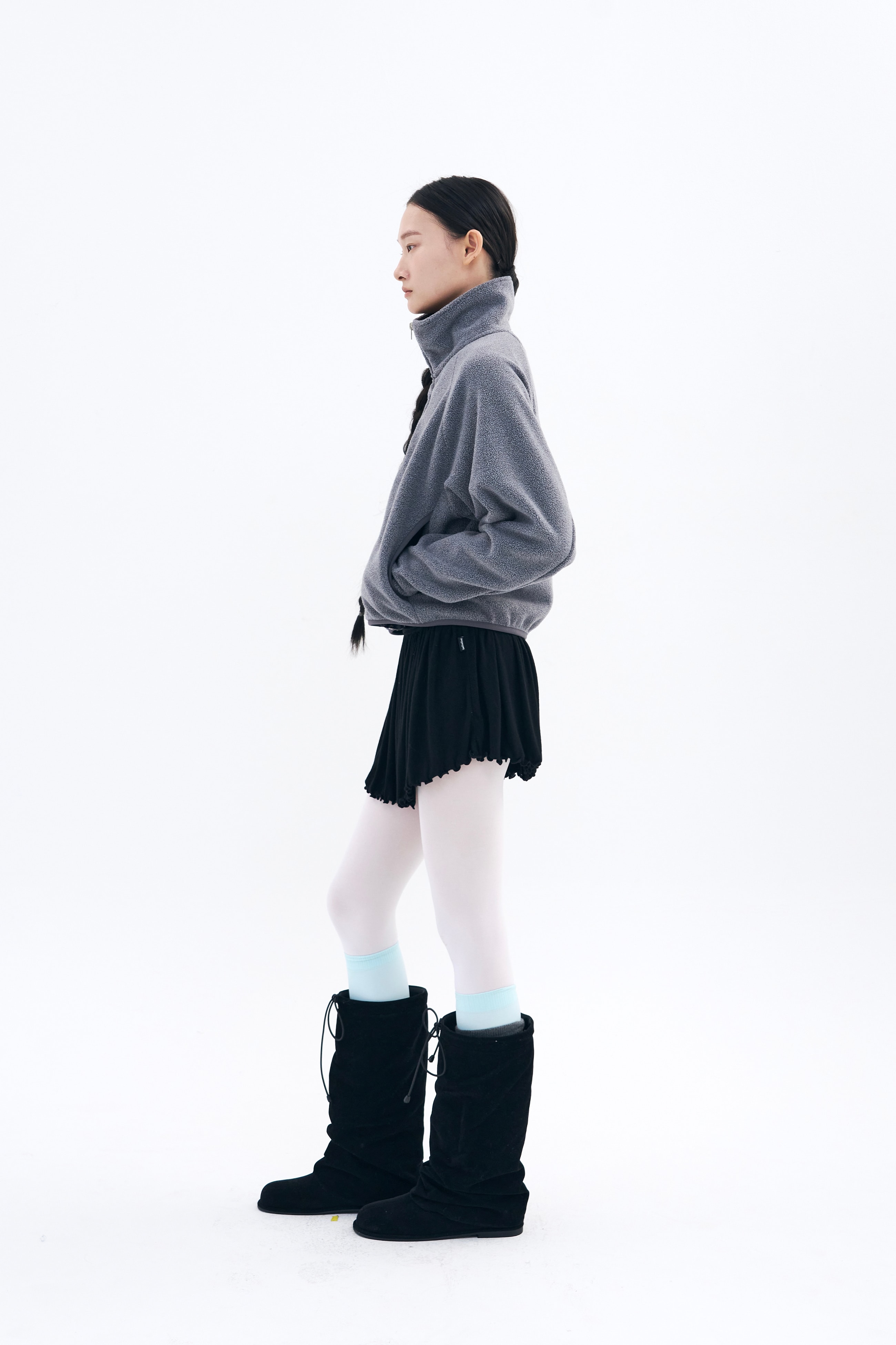 Cropped Fleece Jacket _ Ash Melange