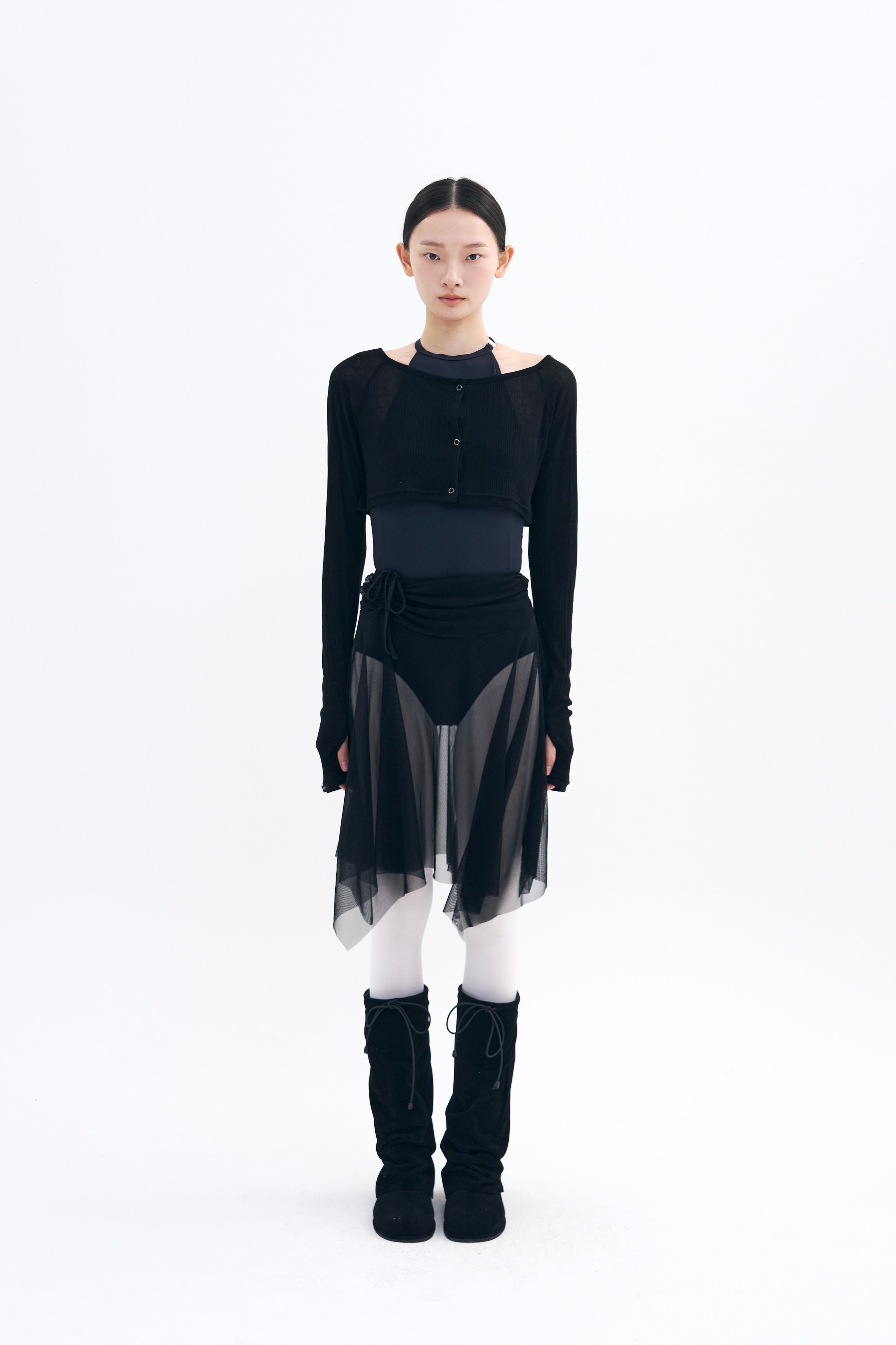 Bow of Air Mesh Skirt _ Black