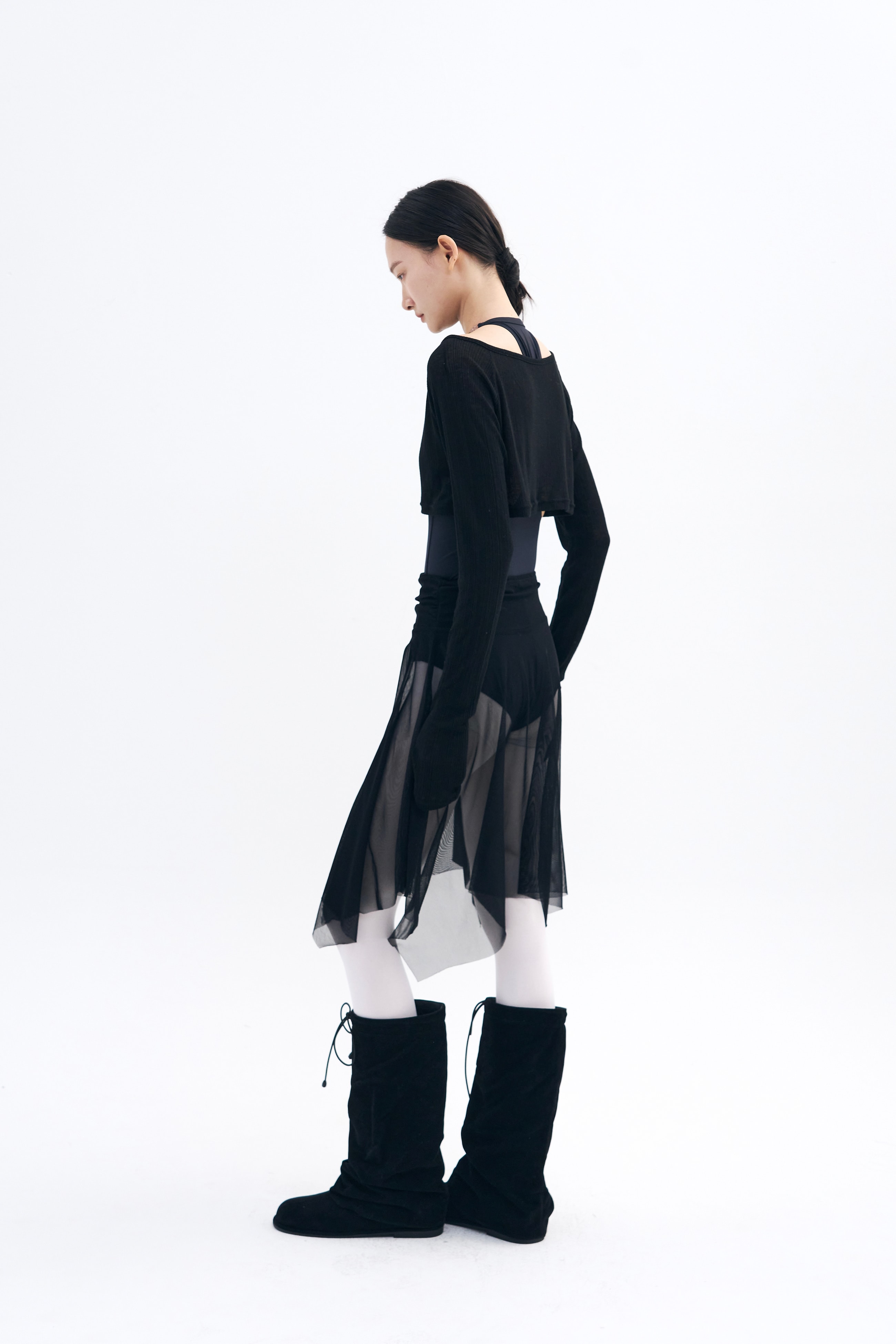 Bow of Air Mesh Skirt _ Black