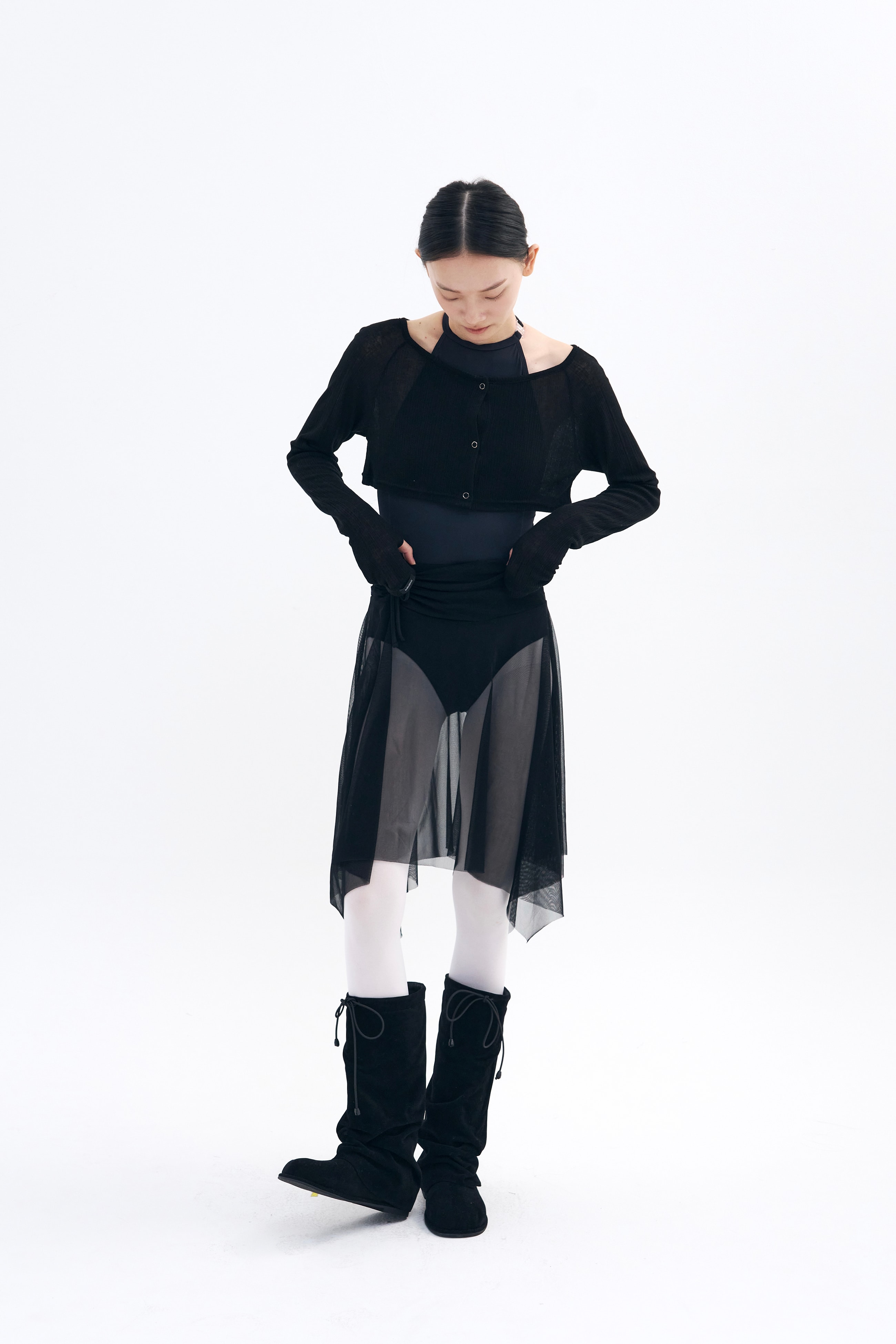 Bow of Air Mesh Skirt _ Black