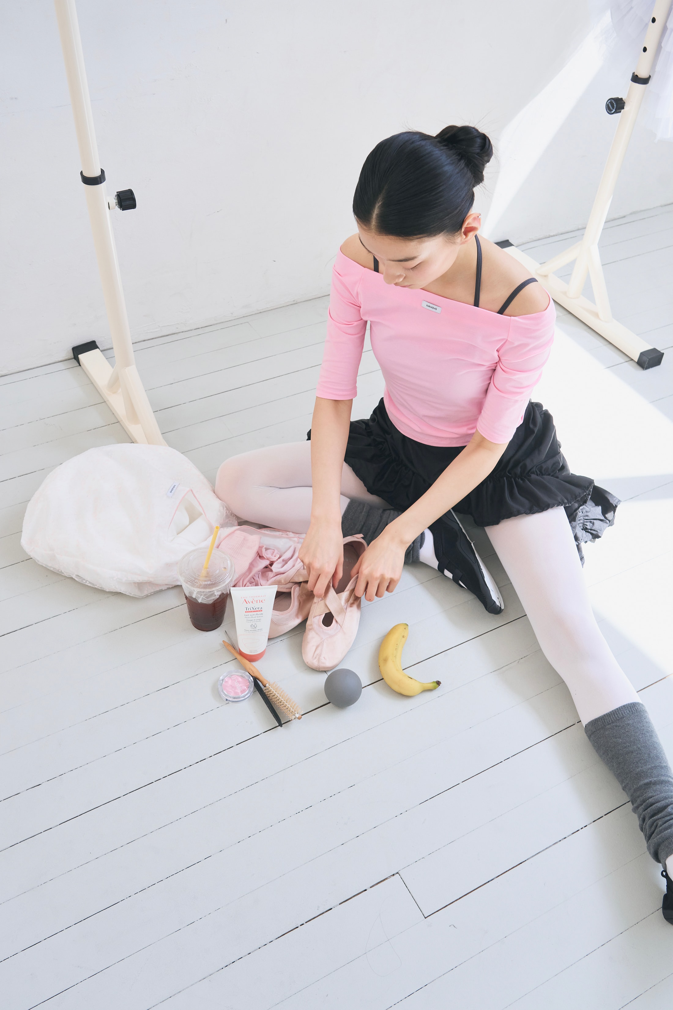 Off Shoulder Tee _ Clear Pink