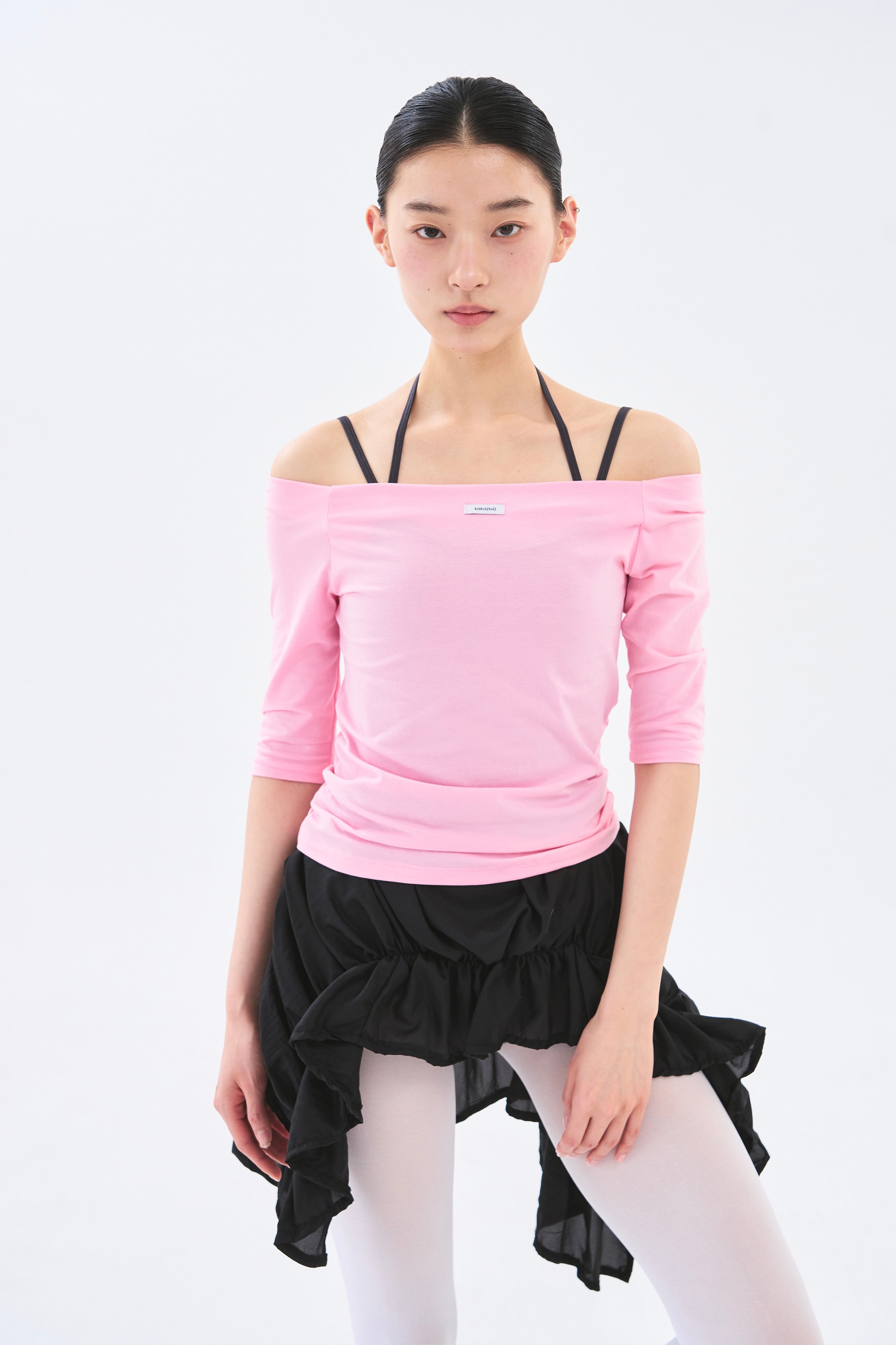 Off Shoulder Tee _ Clear Pink