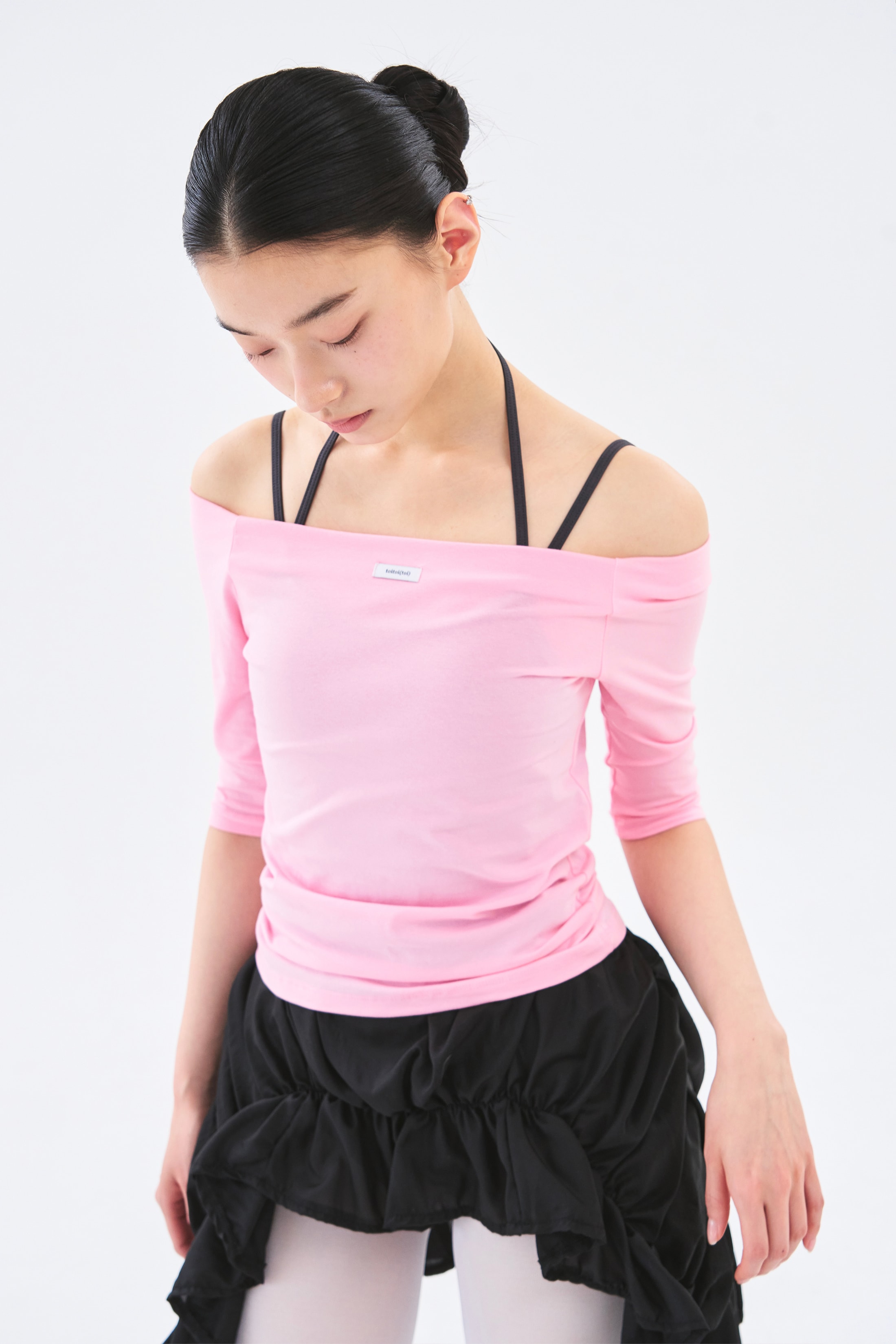 Off Shoulder Tee _ Clear Pink
