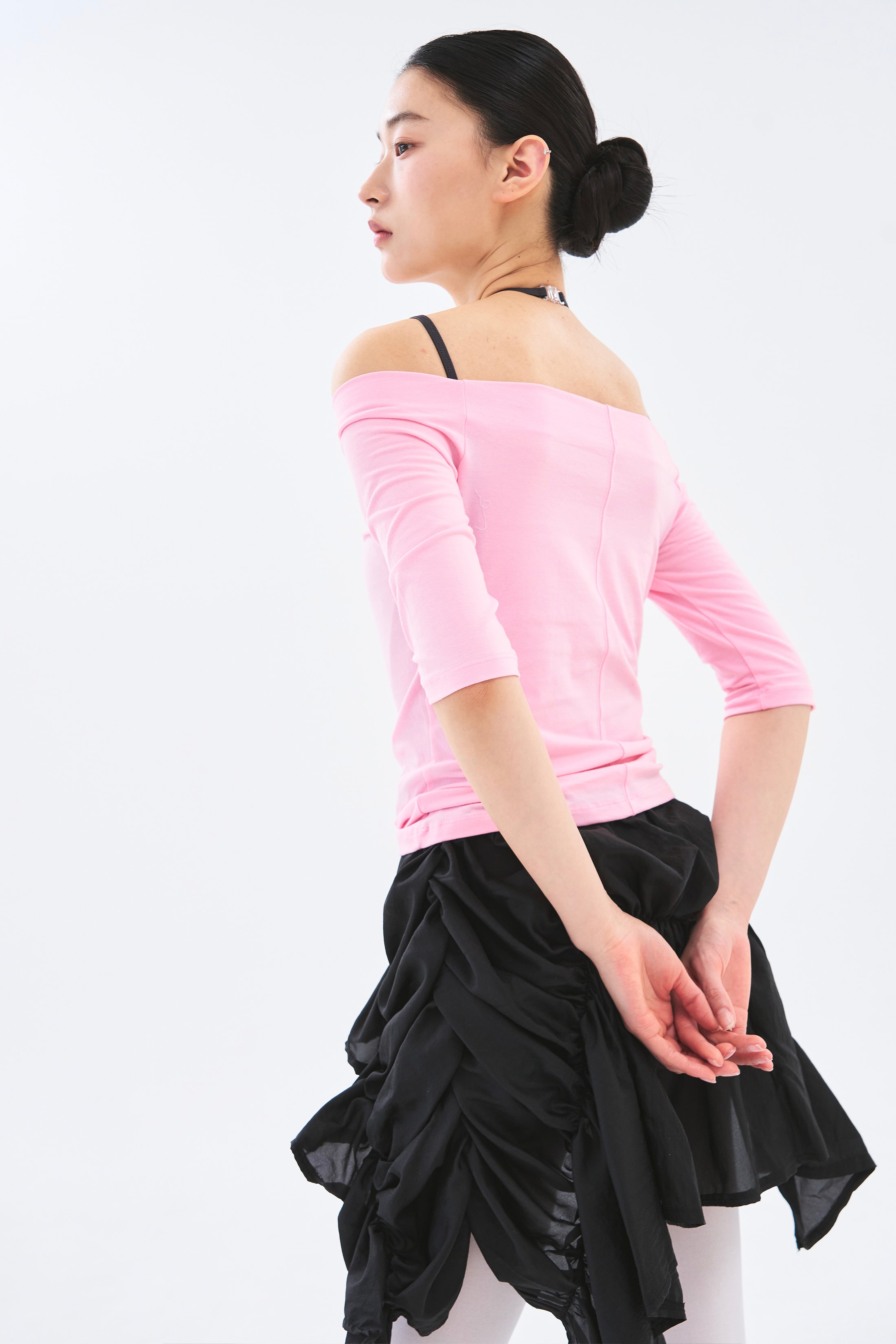 Off Shoulder Tee _ Clear Pink