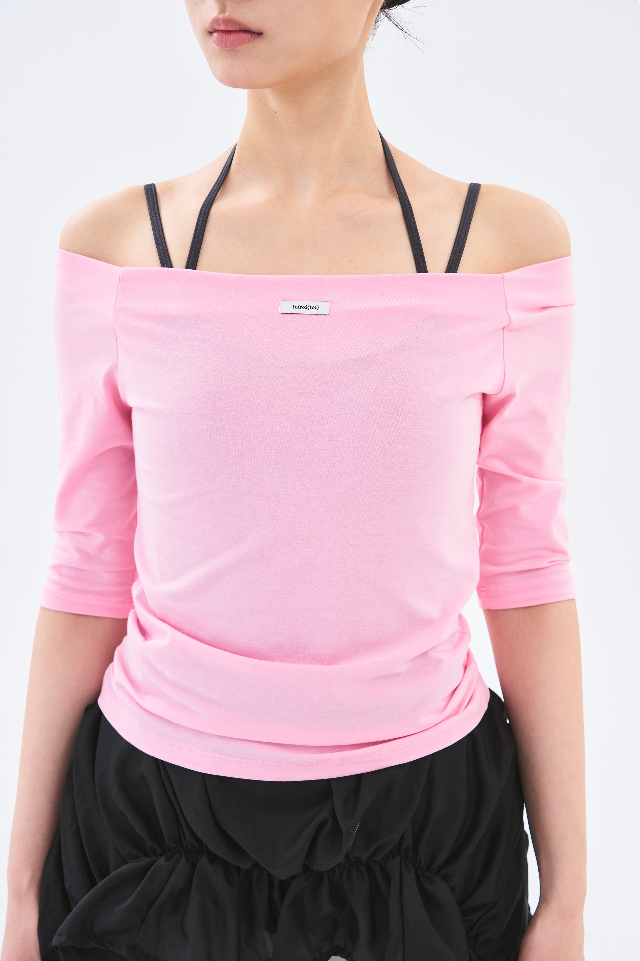 Off Shoulder Tee _ Clear Pink