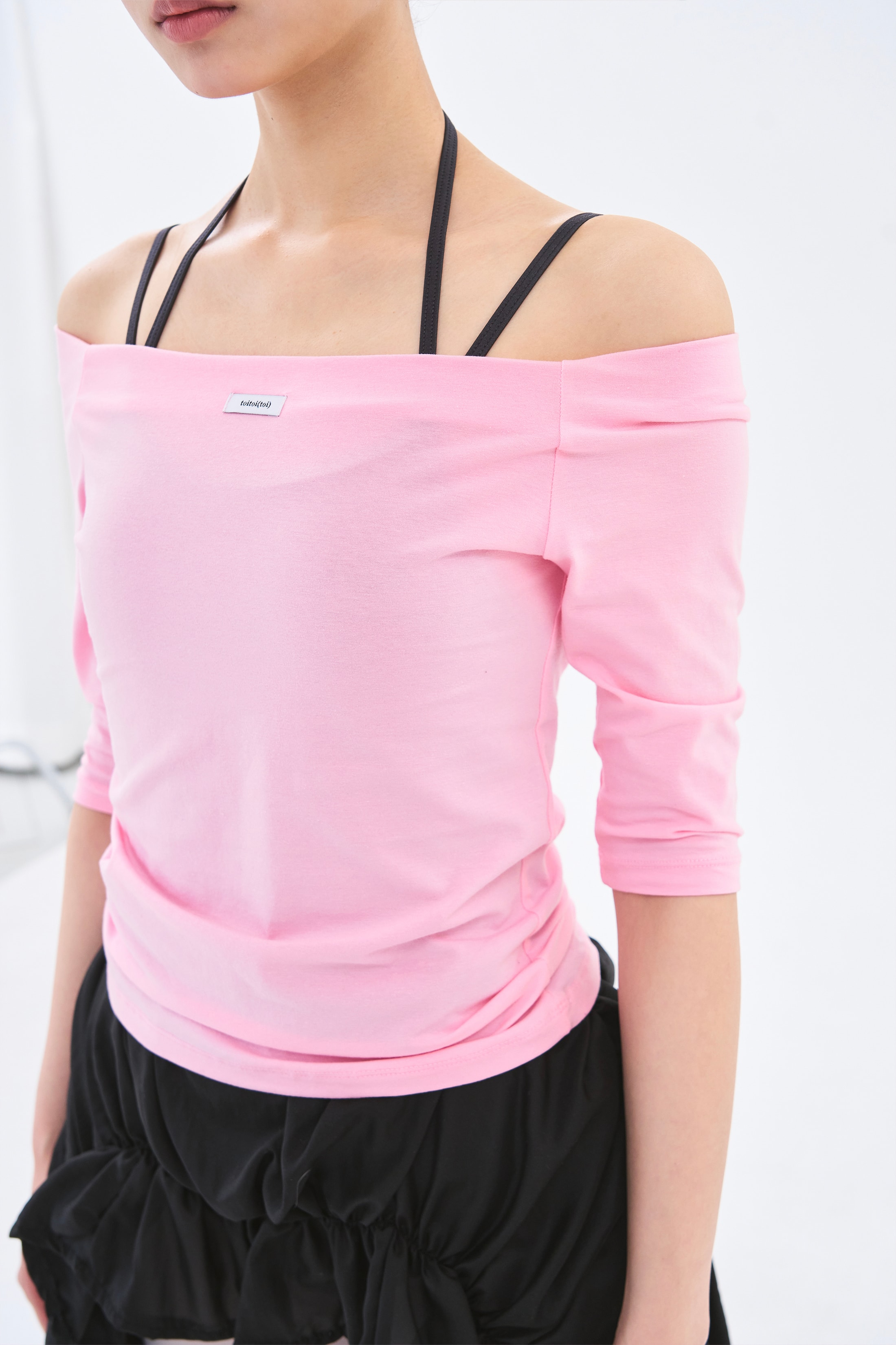 Off Shoulder Tee _ Clear Pink