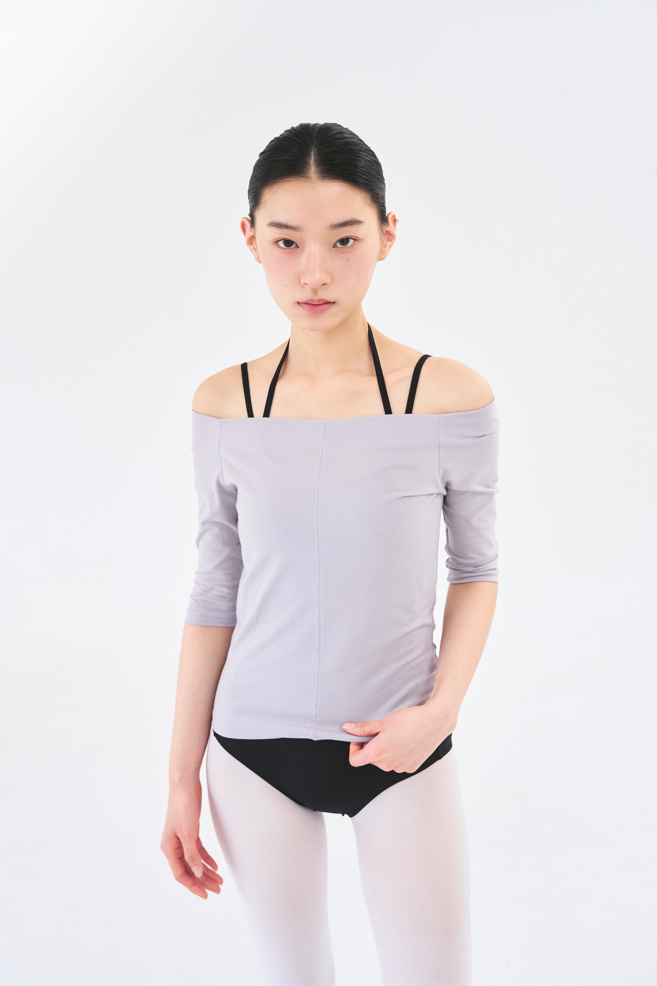 Off Shoulder Tee _ Grey Lavender
