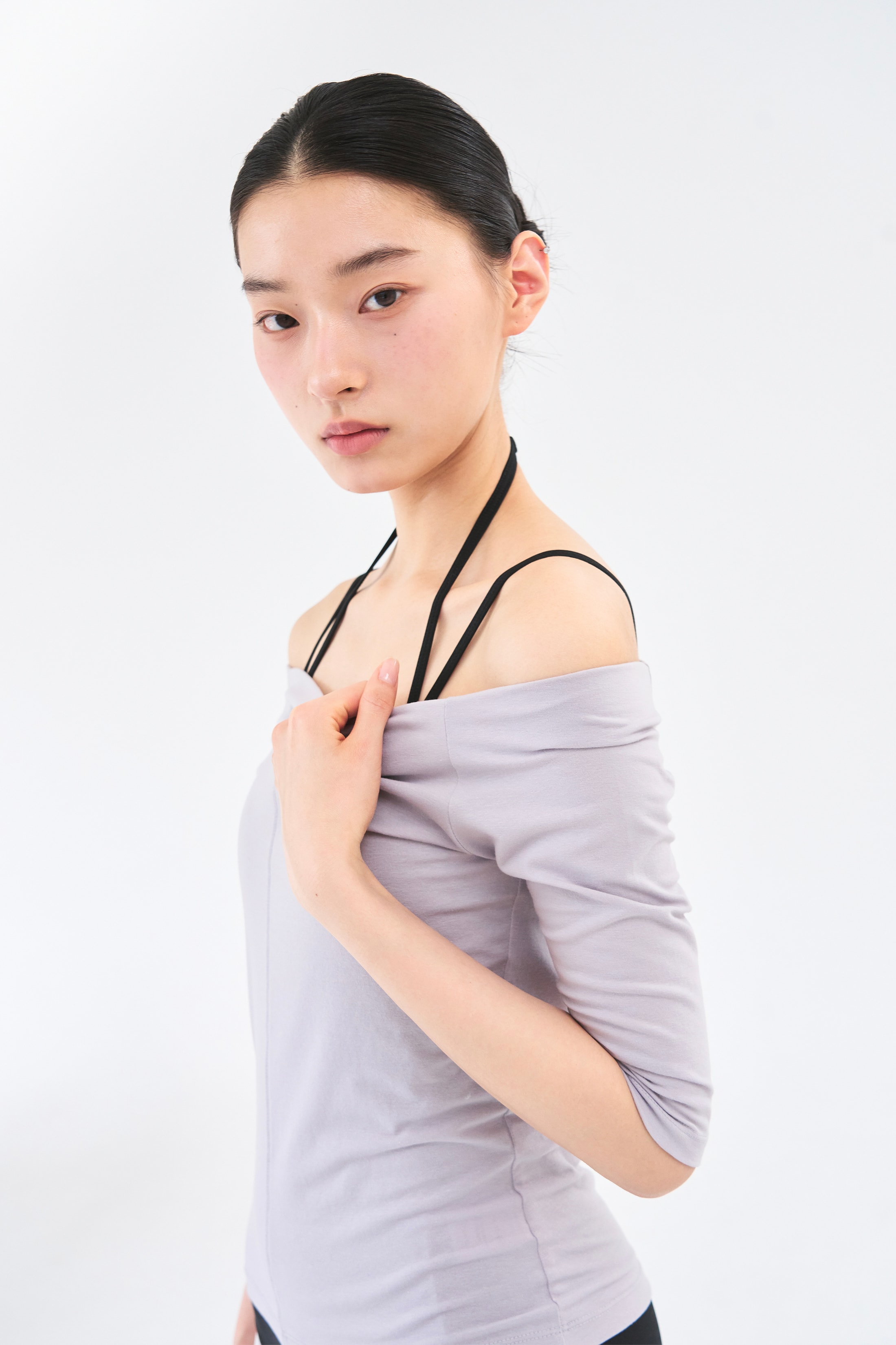 Off Shoulder Tee _ Grey Lavender