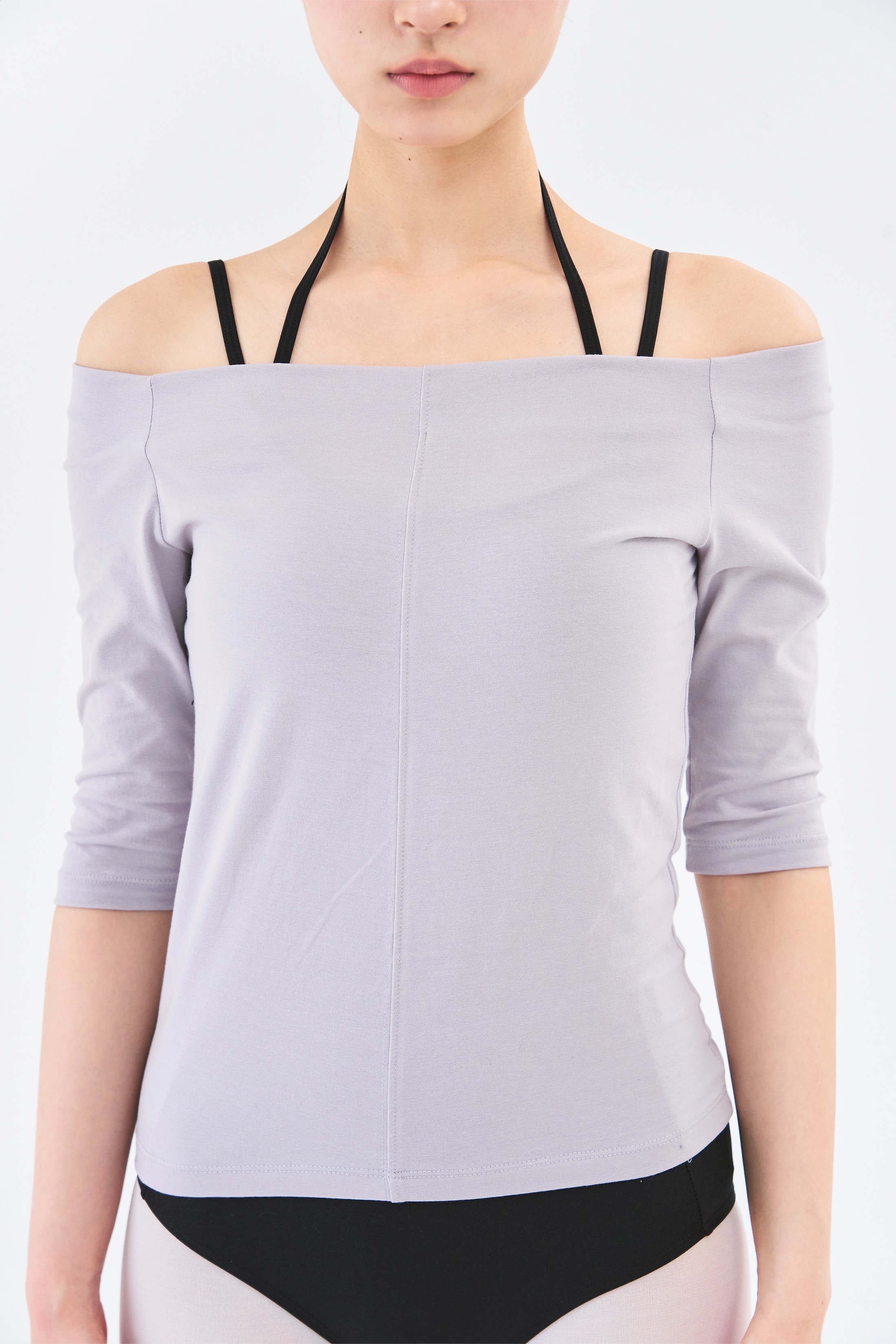 Off Shoulder Tee _ Grey Lavender