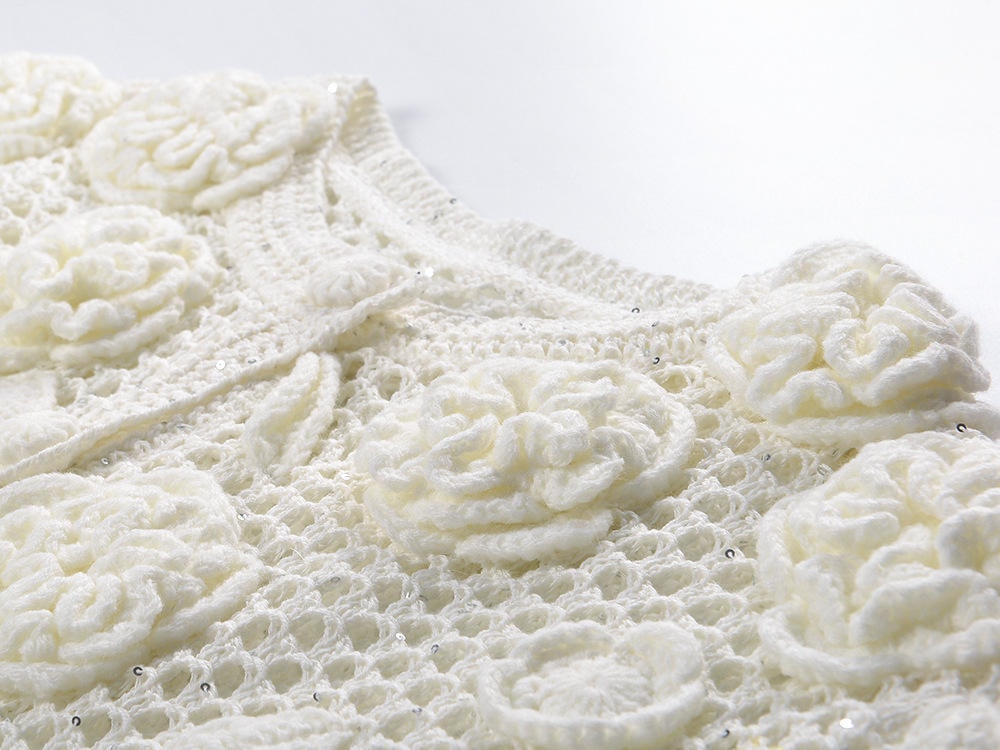 Corsage cream knit cardigan