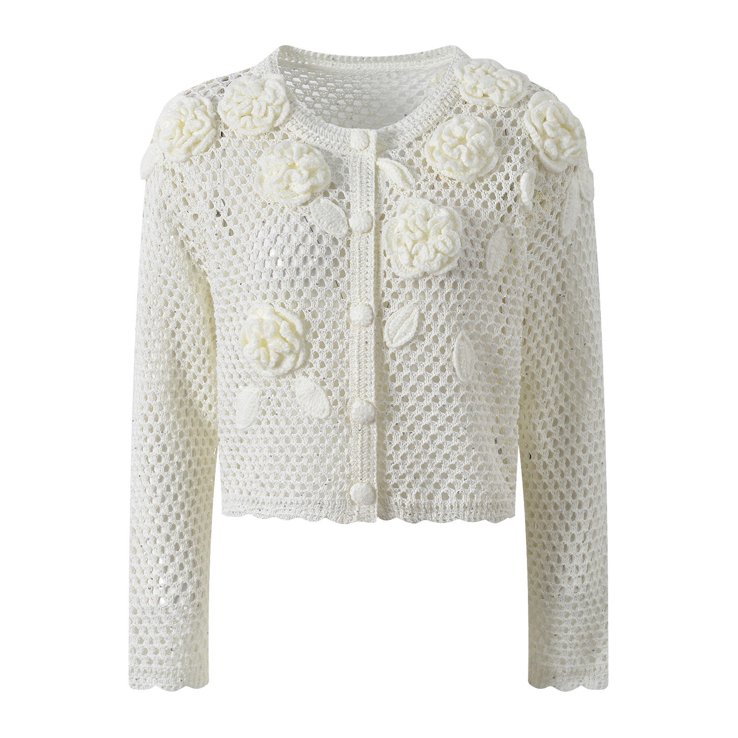 Corsage cream knit cardigan