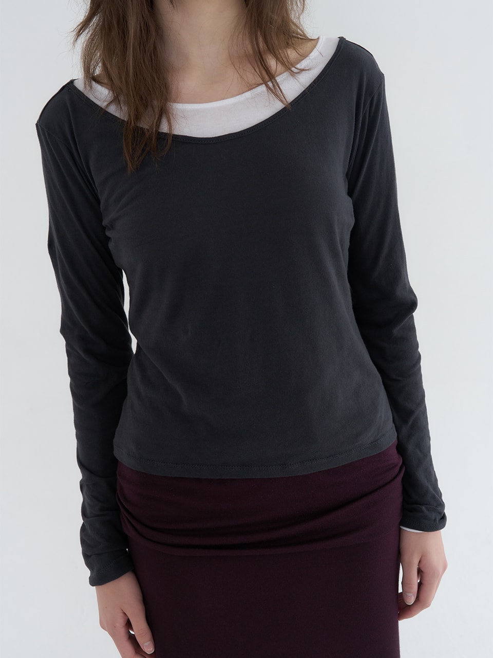 V NECK SOFT LONG SLEEVE T-SHIRT_2COLOR