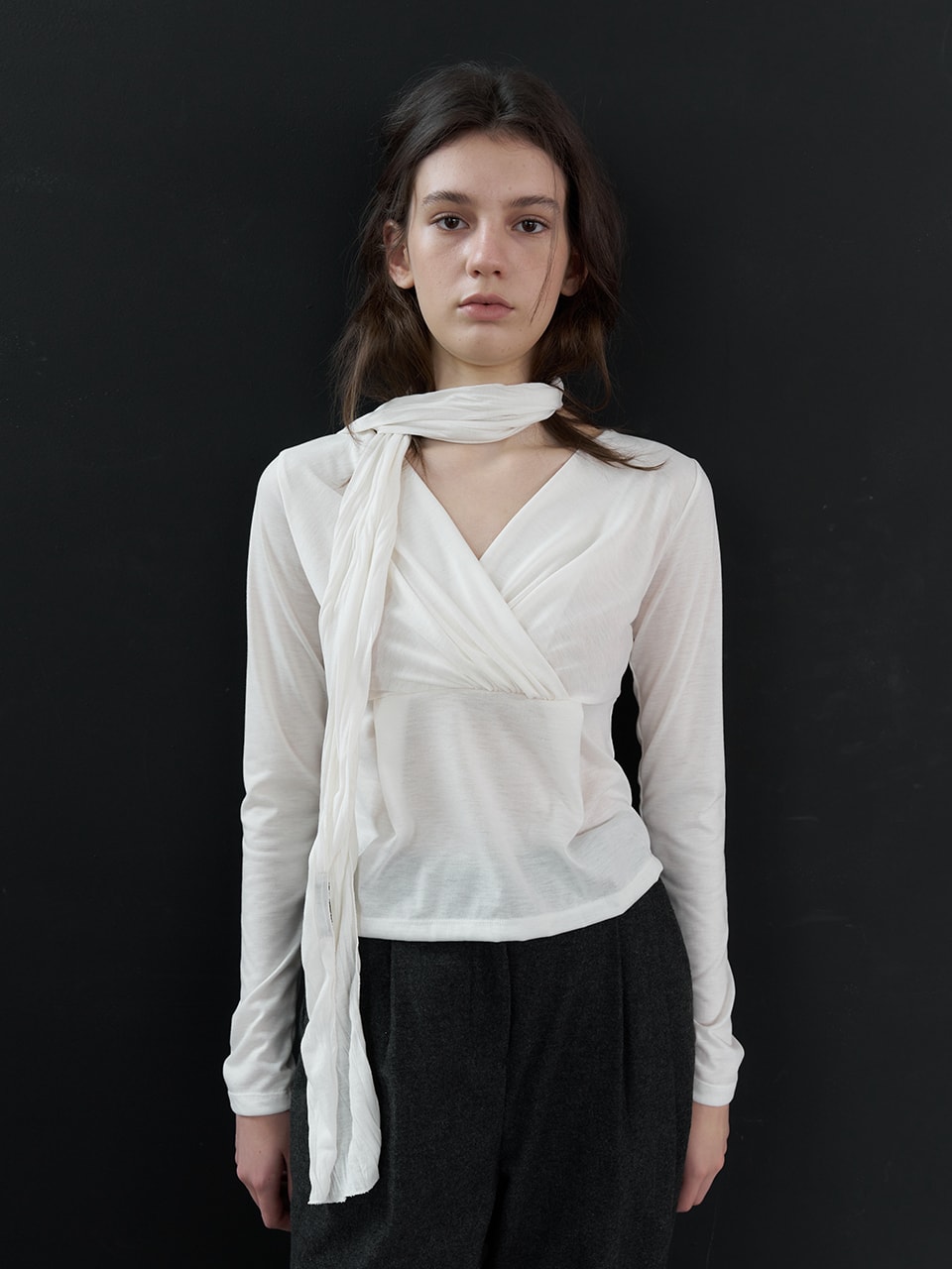 SCARF SET LONG SLEEVE TOP_CREAM