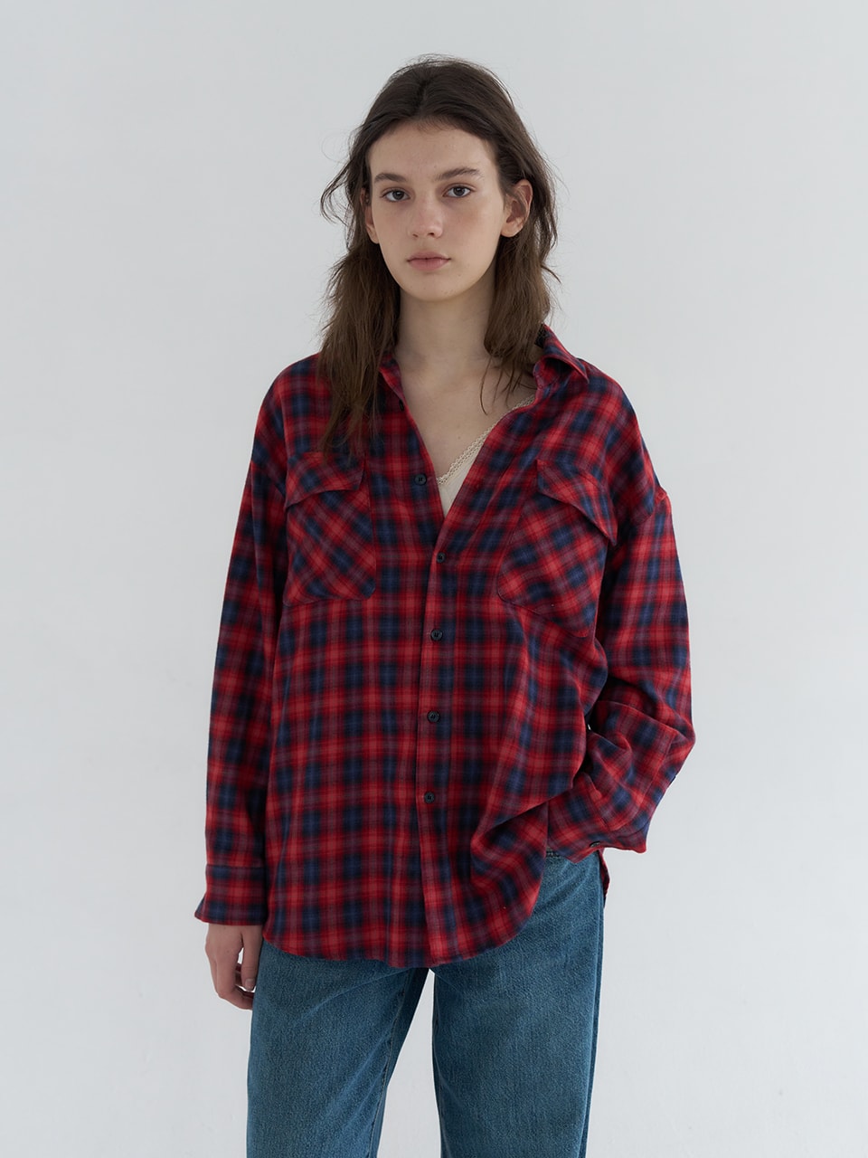 OVERFIT CHECK TWO-POCKET SHIRTS_RED
