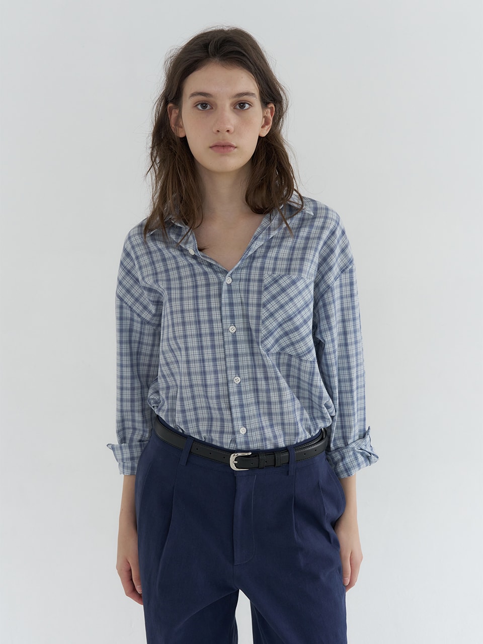 OVERFIT CHECK POCKET SHIRTS_BLUE