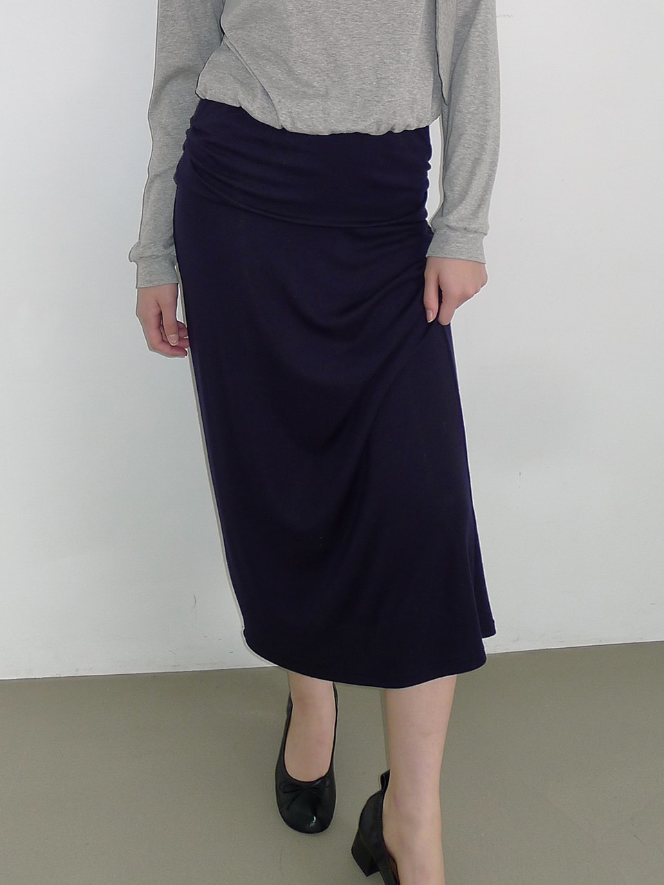 FOLD-OVER JERSEY LONG SKIRT_2COLOR