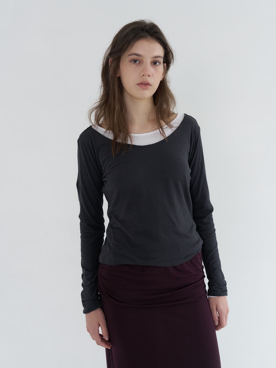 V NECK SOFT LONG SLEEVE T-SHIRT_2COLOR