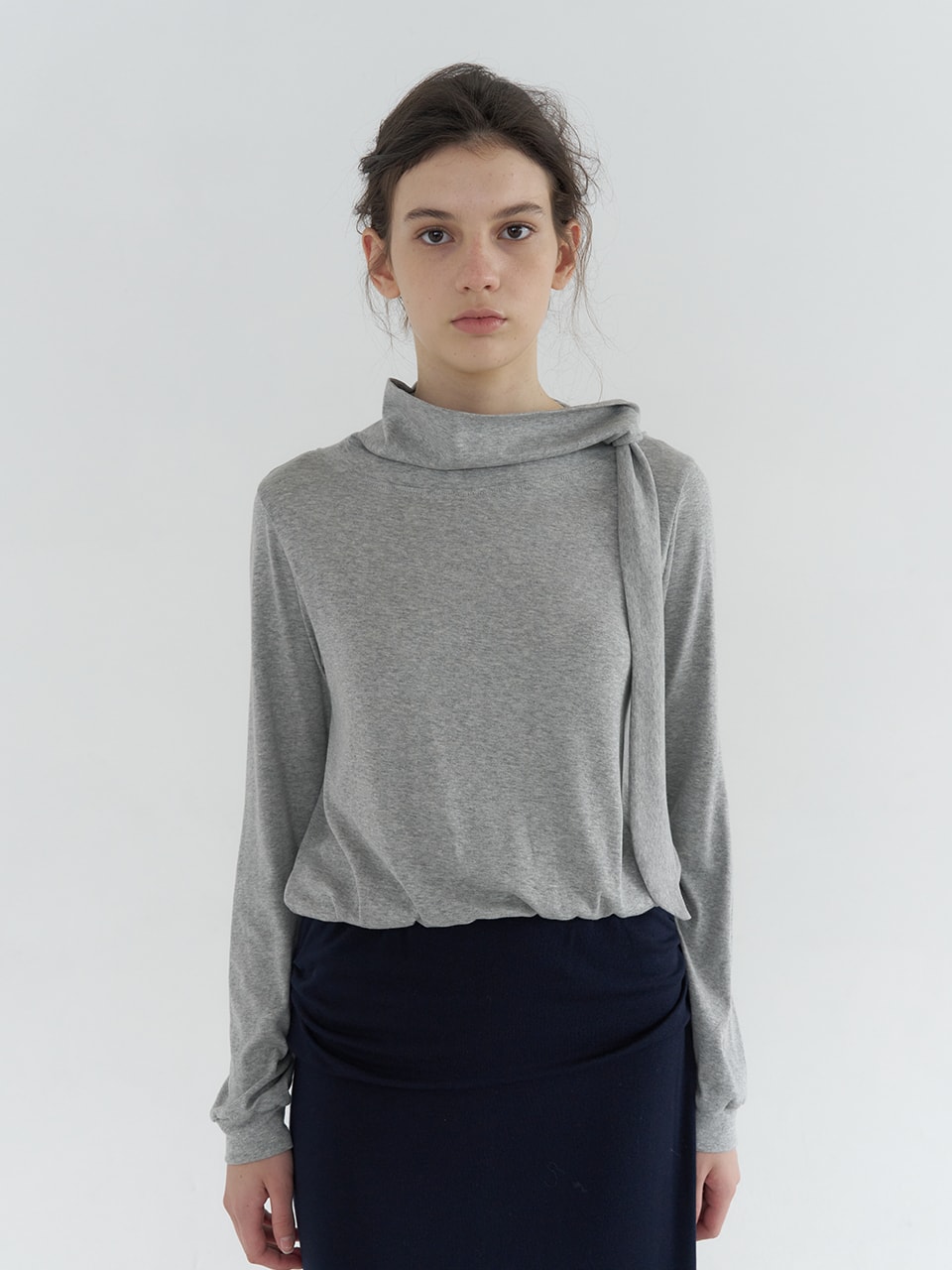 DRAPE RIBBON NECK T-SHIRT_2COLOR