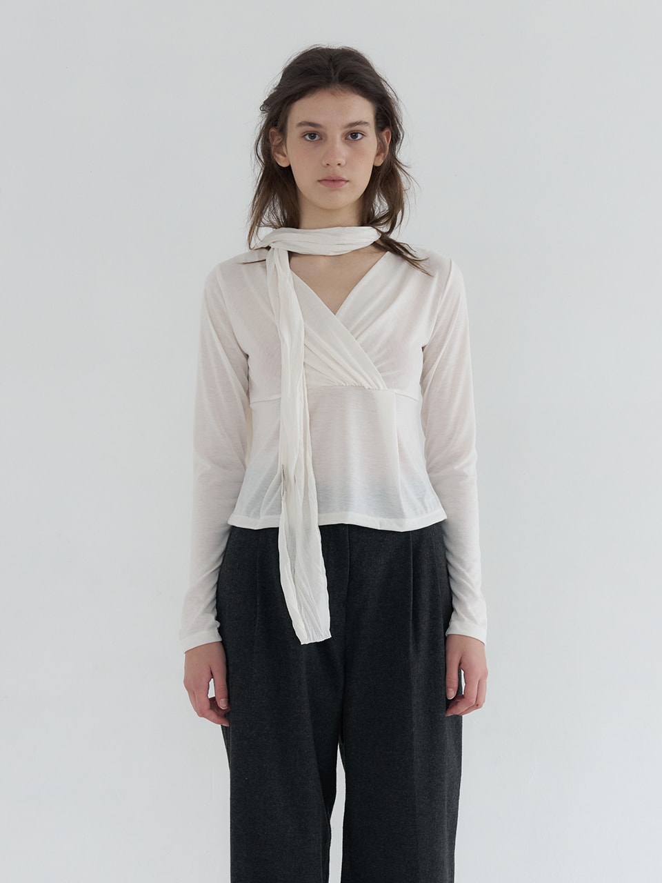 SCARF SET LONG SLEEVE TOP_CREAM