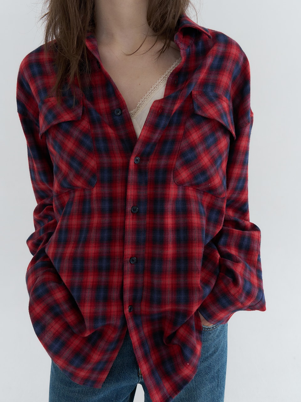 OVERFIT CHECK TWO-POCKET SHIRTS_RED