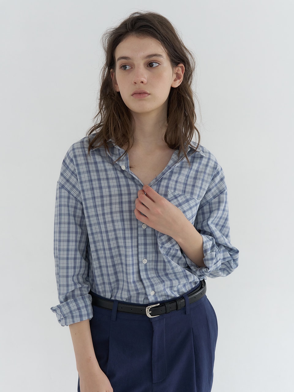 OVERFIT CHECK POCKET SHIRTS_BLUE