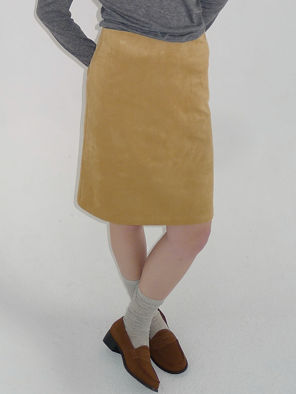 FAUX SUEDE BASIC SKIRT_MUSTARD