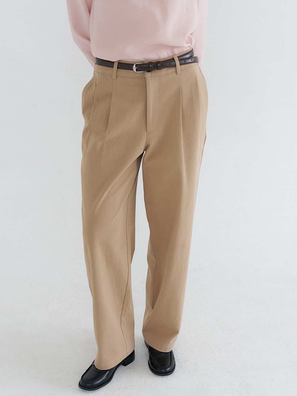 TUCK DETAIL WIDE COTTON PANTS_BEIGE