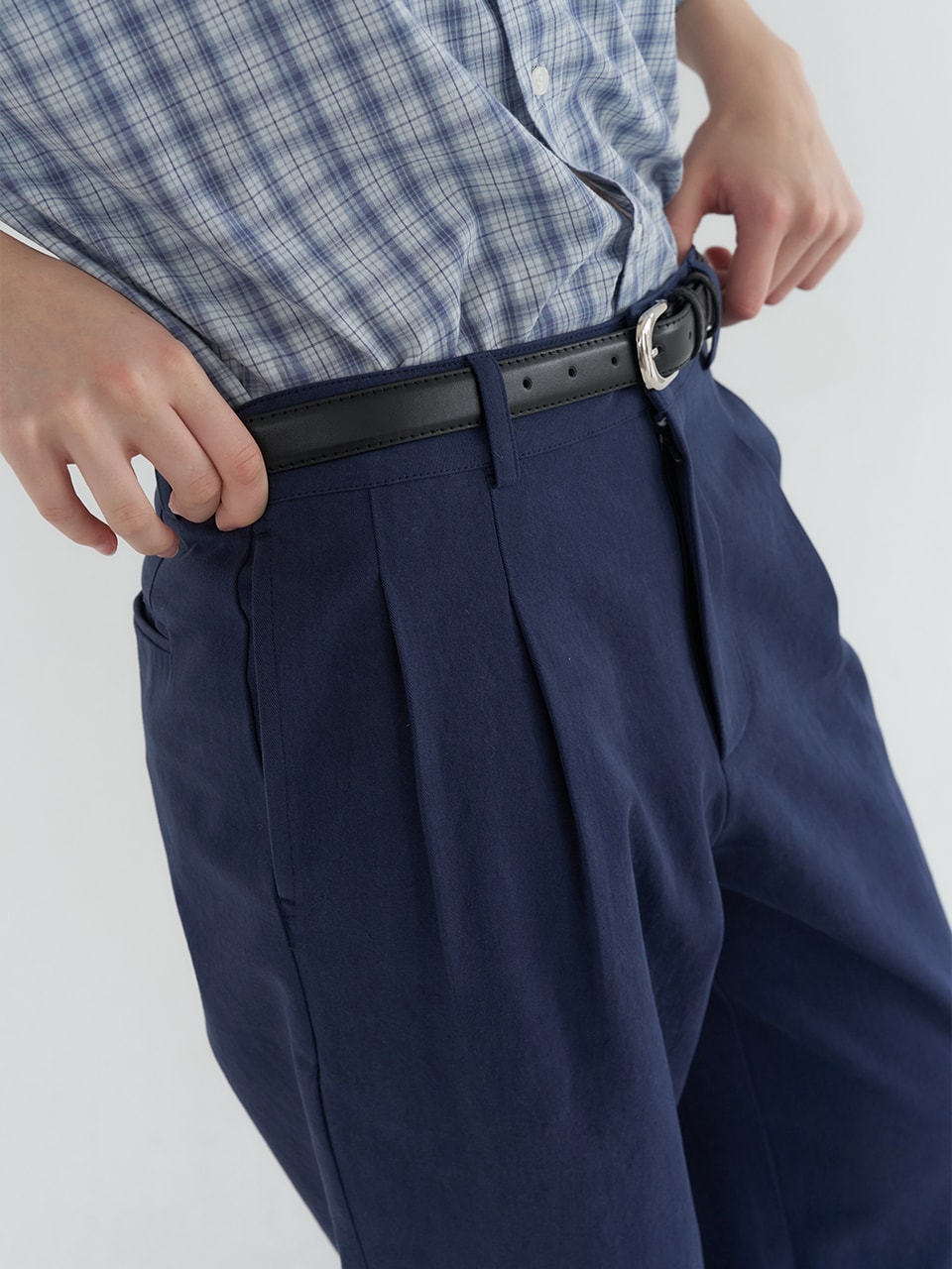 TUCK DETAIL WIDE COTTON PANTS_NAVY