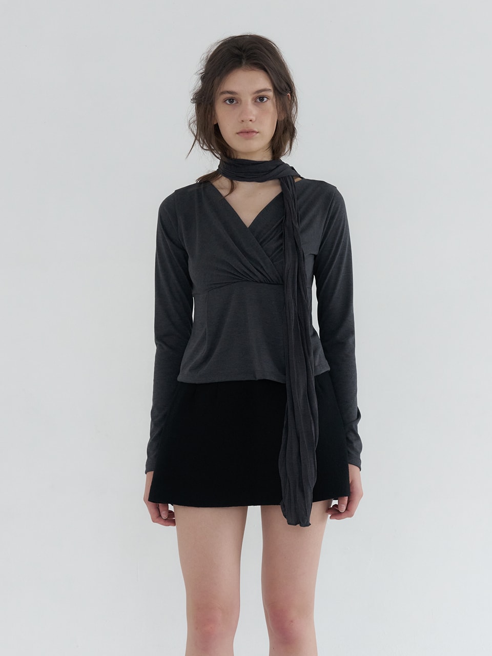SCARF SET LONG SLEEVE TOP_CHARCOAL